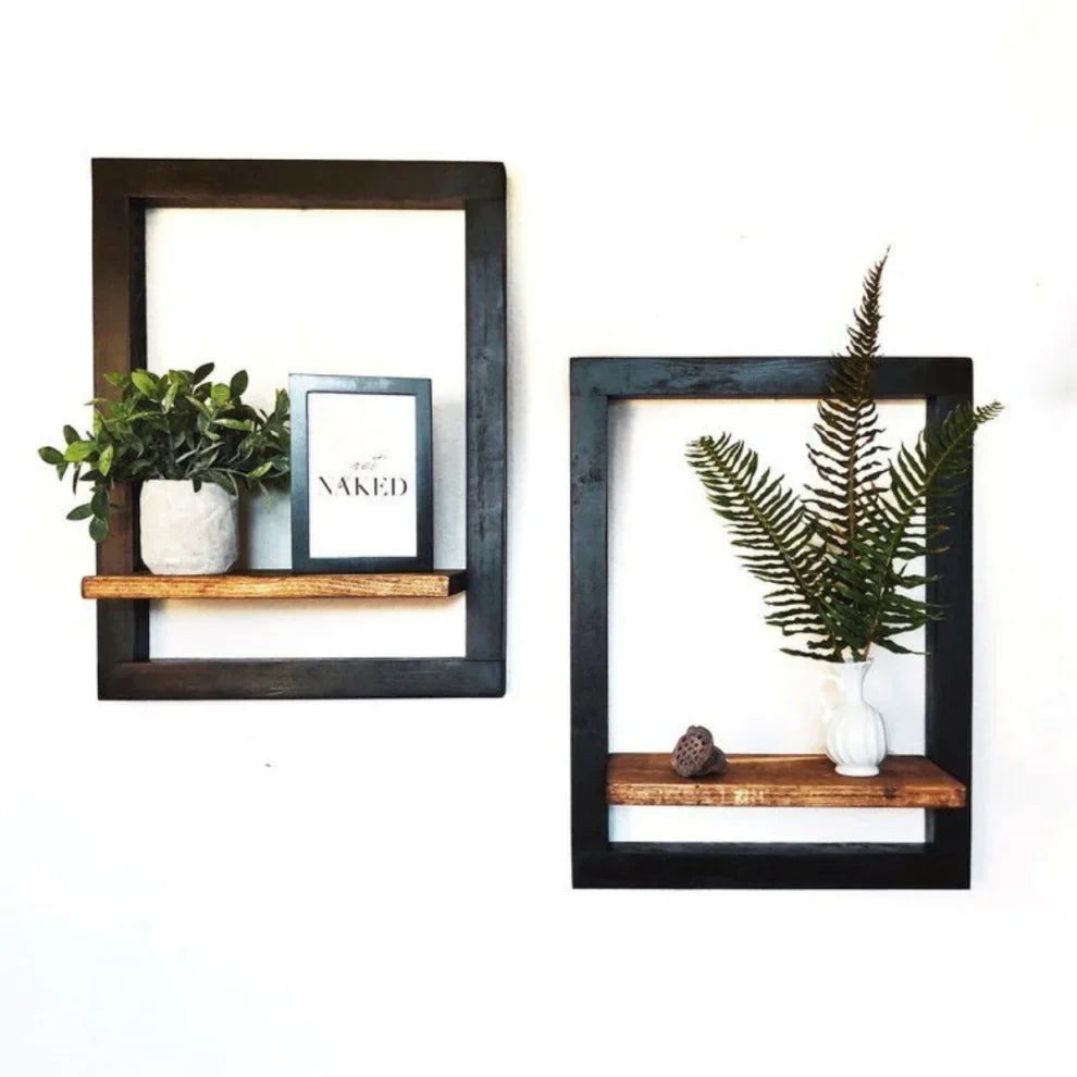 El Yapımı Ahşap Yüzen Raf 2'Li Set-Vune Concept-NowShopFun