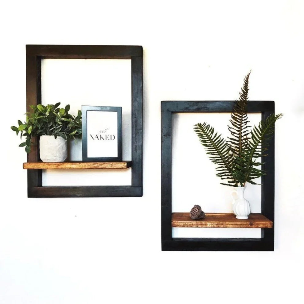 El Yapımı Ahşap Yüzen Raf 2'Li Set-Vune Concept-NowShopFun