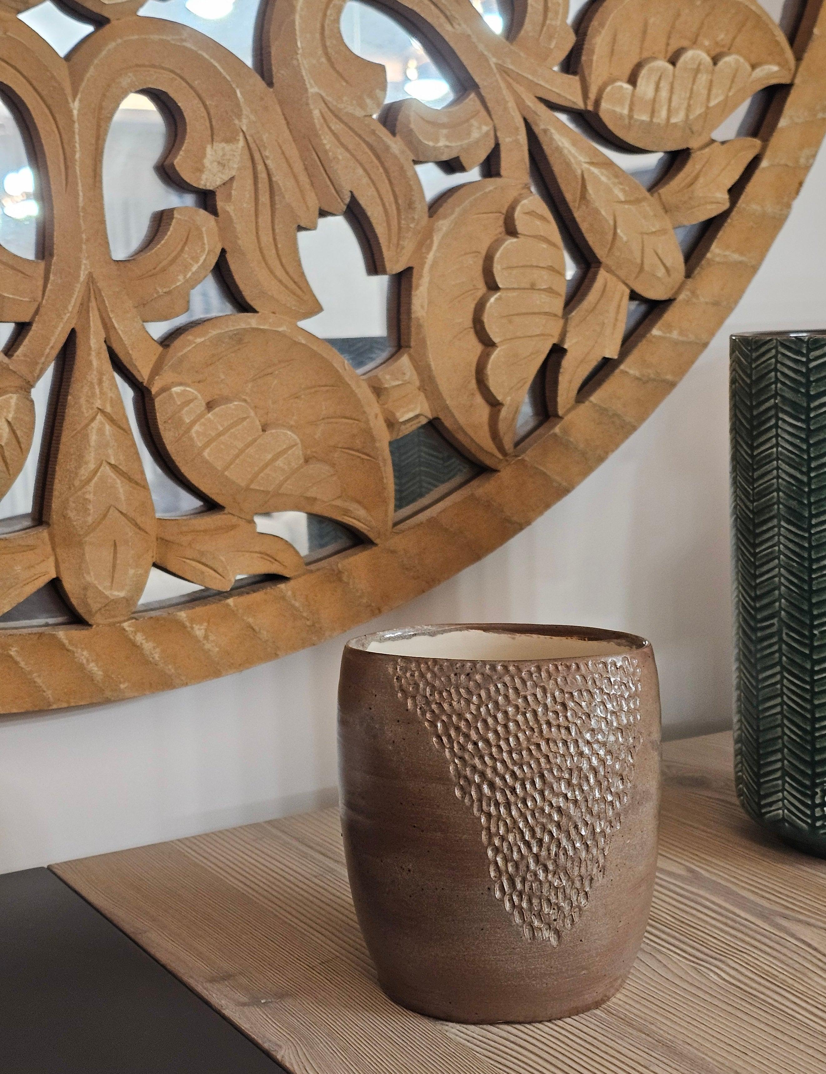 El Yapımı Antik Bronz / Toprak Tonları Dokulu Seramik Vazo