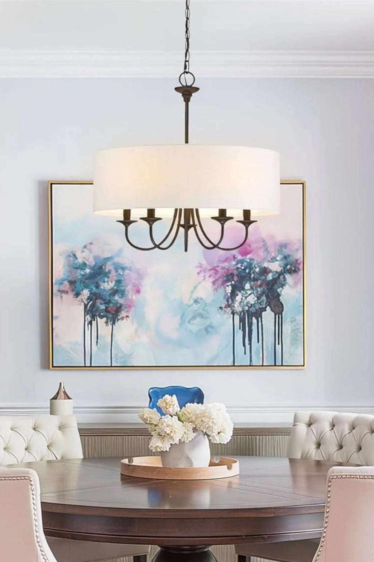 Elvoria Metal Gövdeli Kumaş Şapkalı Klasik Sarkıt Avize