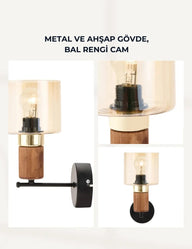 Elyra Ahşap Detaylı Cam Duvar Apliği-Aplik-Alldesco-Bal-NowShopFun