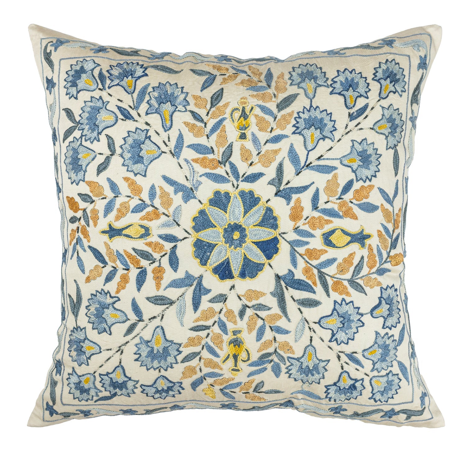 Erguvan Çiçek Desenli İpek Kırlent 50x50 cm-Yastık & Kırlent-Soho Antiq-NowShopFun