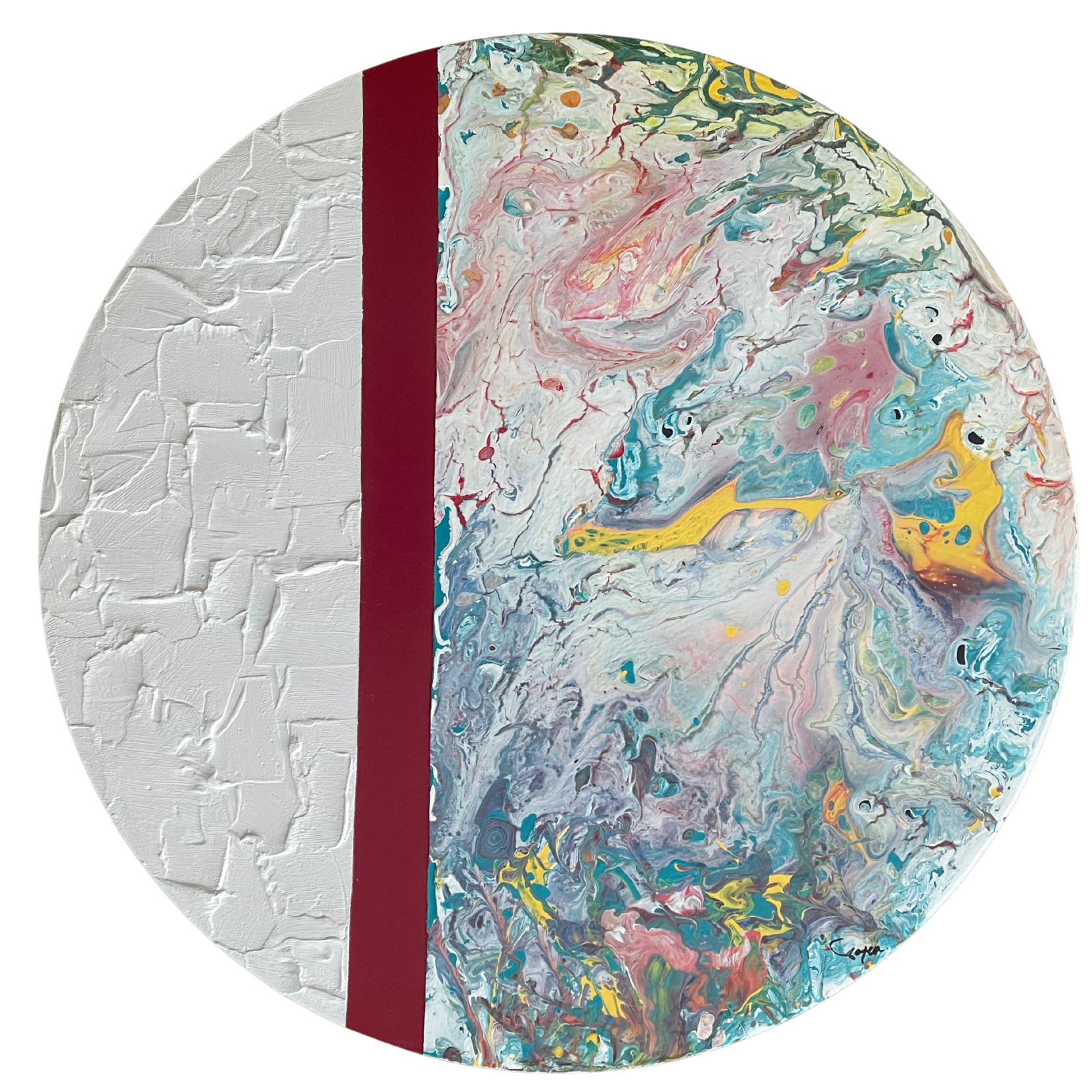 Eşik 1 – 50 cm Yuvarlak, Dokulu & Akrilik Pouring Mix Media Tablo