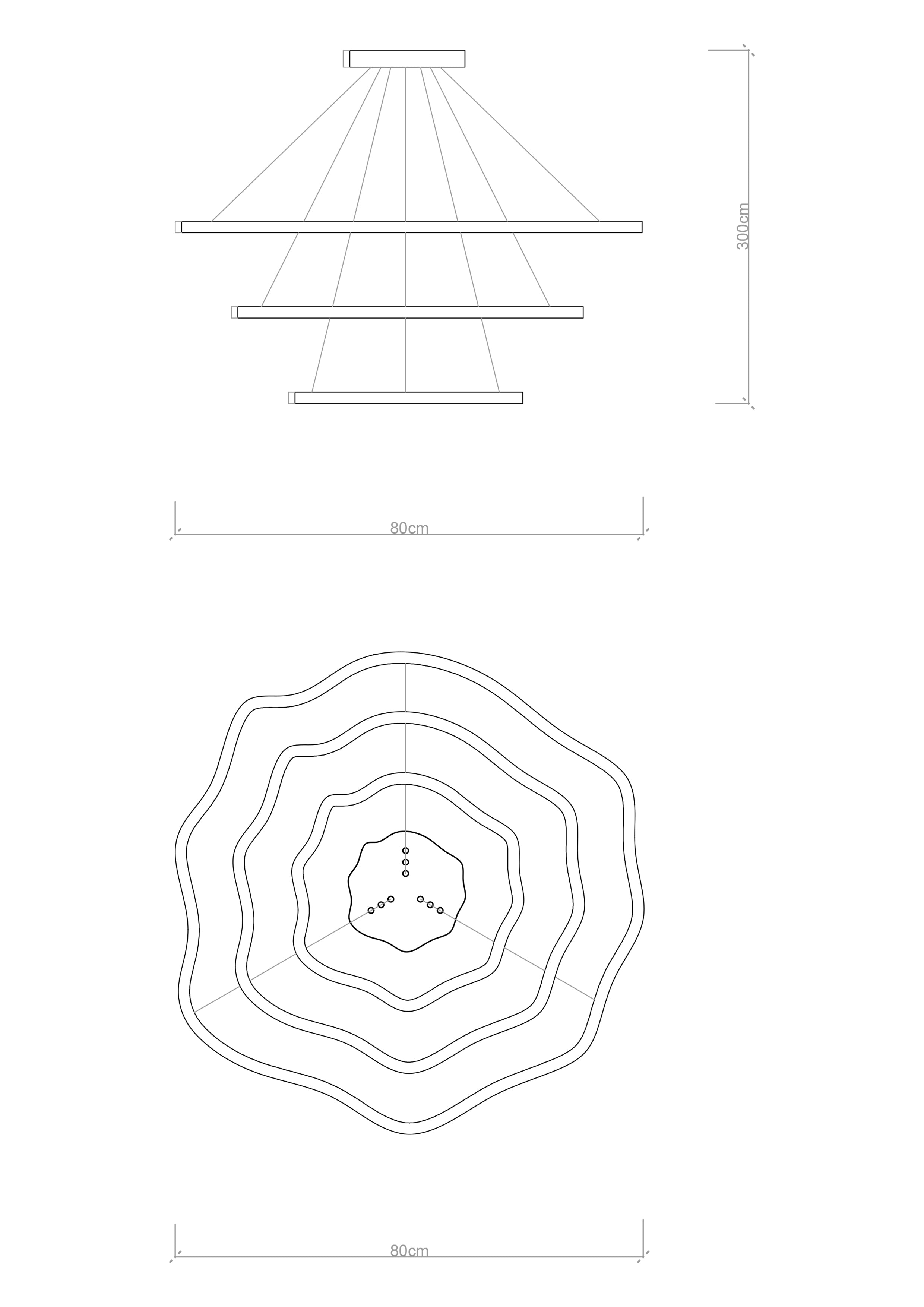 Everest Modern 3lü Dalgalı Avize 80 Cm