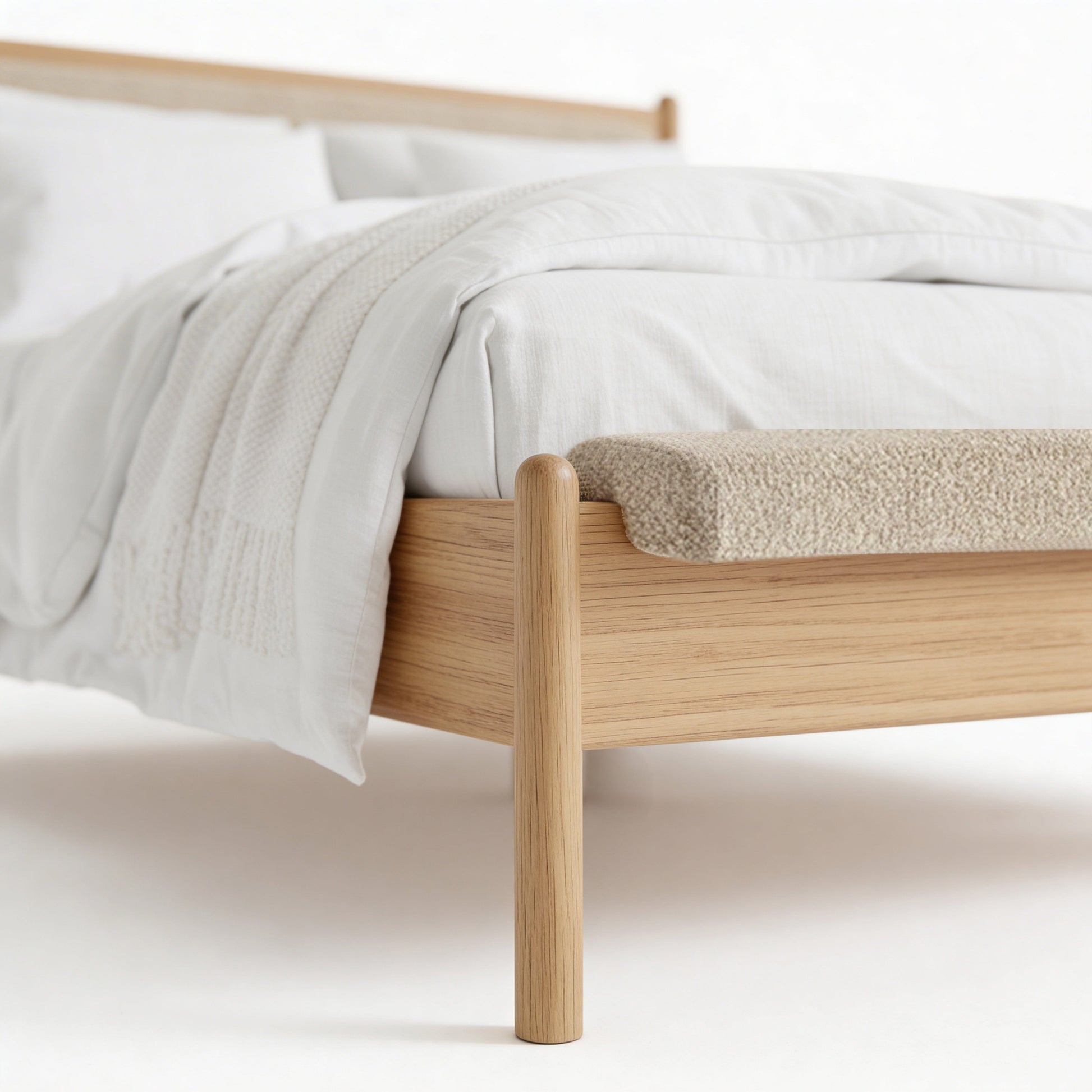 Finn Meşe Karyola 160x200 Bukle Keten