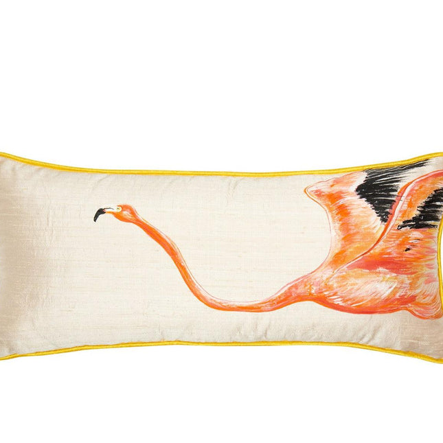 Flamingo İpek Şantuk Üzerine El Boyaması 2'Li Yastık Takımı-Yastık & Kırlent-ALPAQ STUDIO-NowShopFun