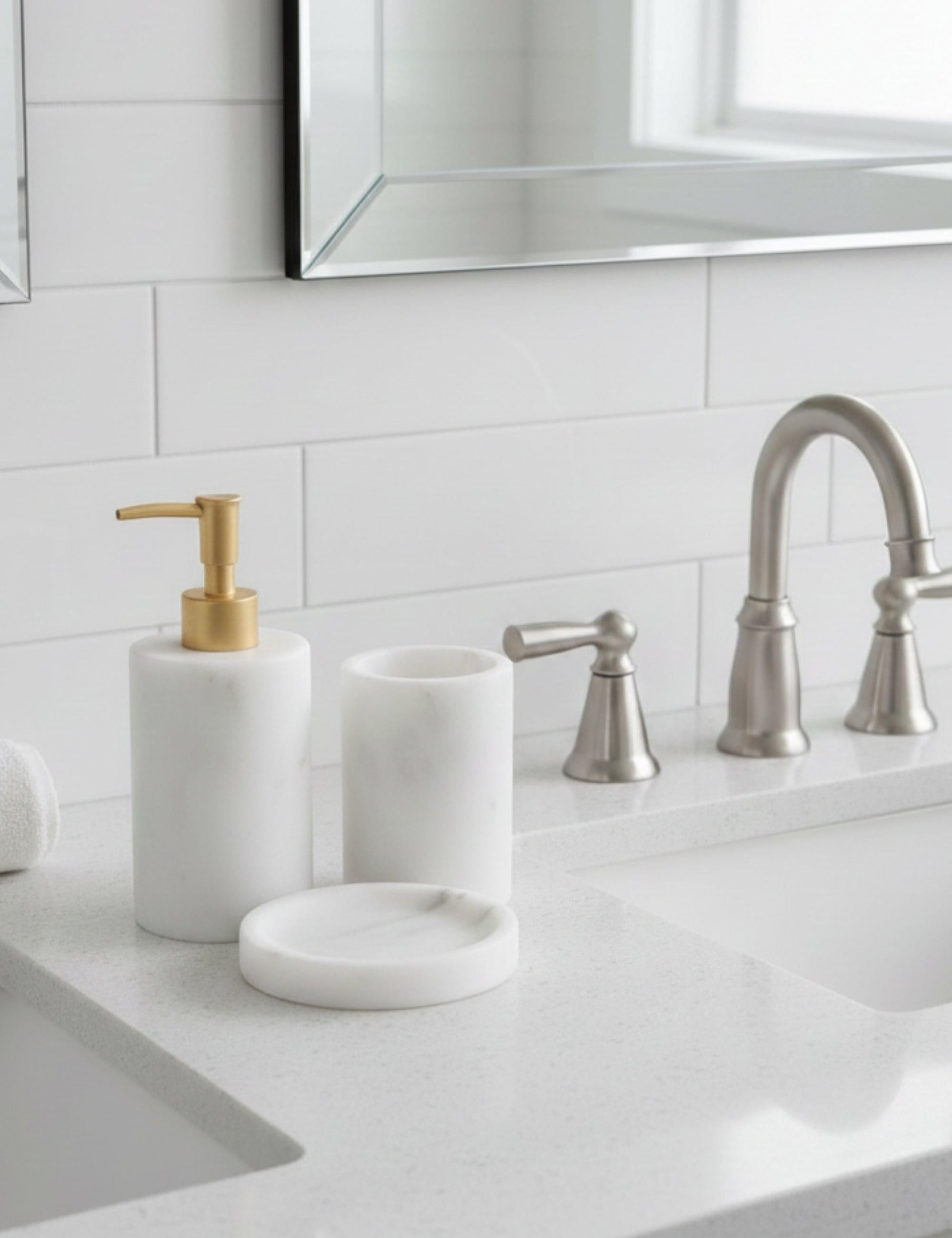 Flora Mermer 3'lü Banyo Seti - Mat Gold