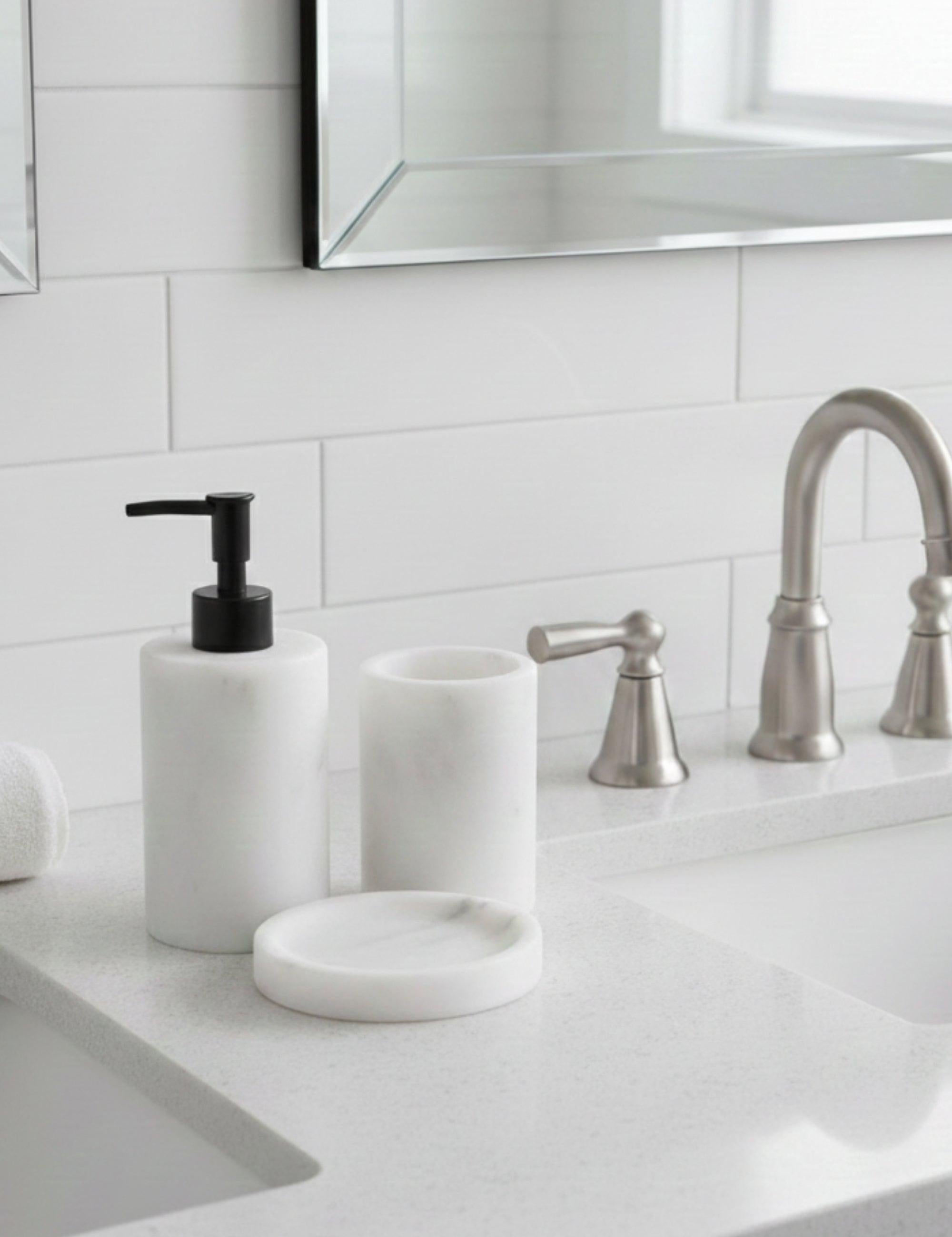 Flora Mermer 3'lü Banyo Seti - Siyah