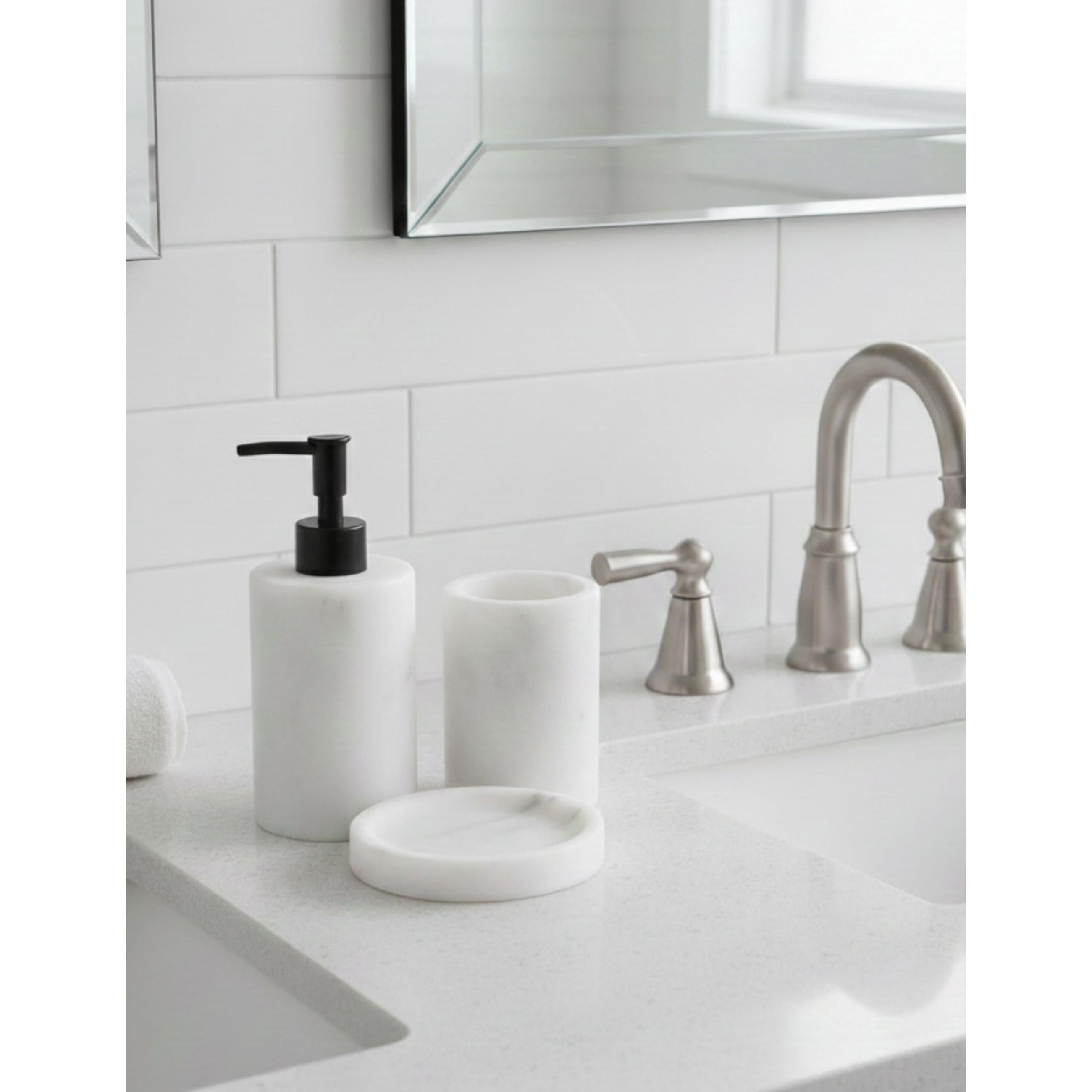 Flora Mermer 3'lü Banyo Seti - Siyah