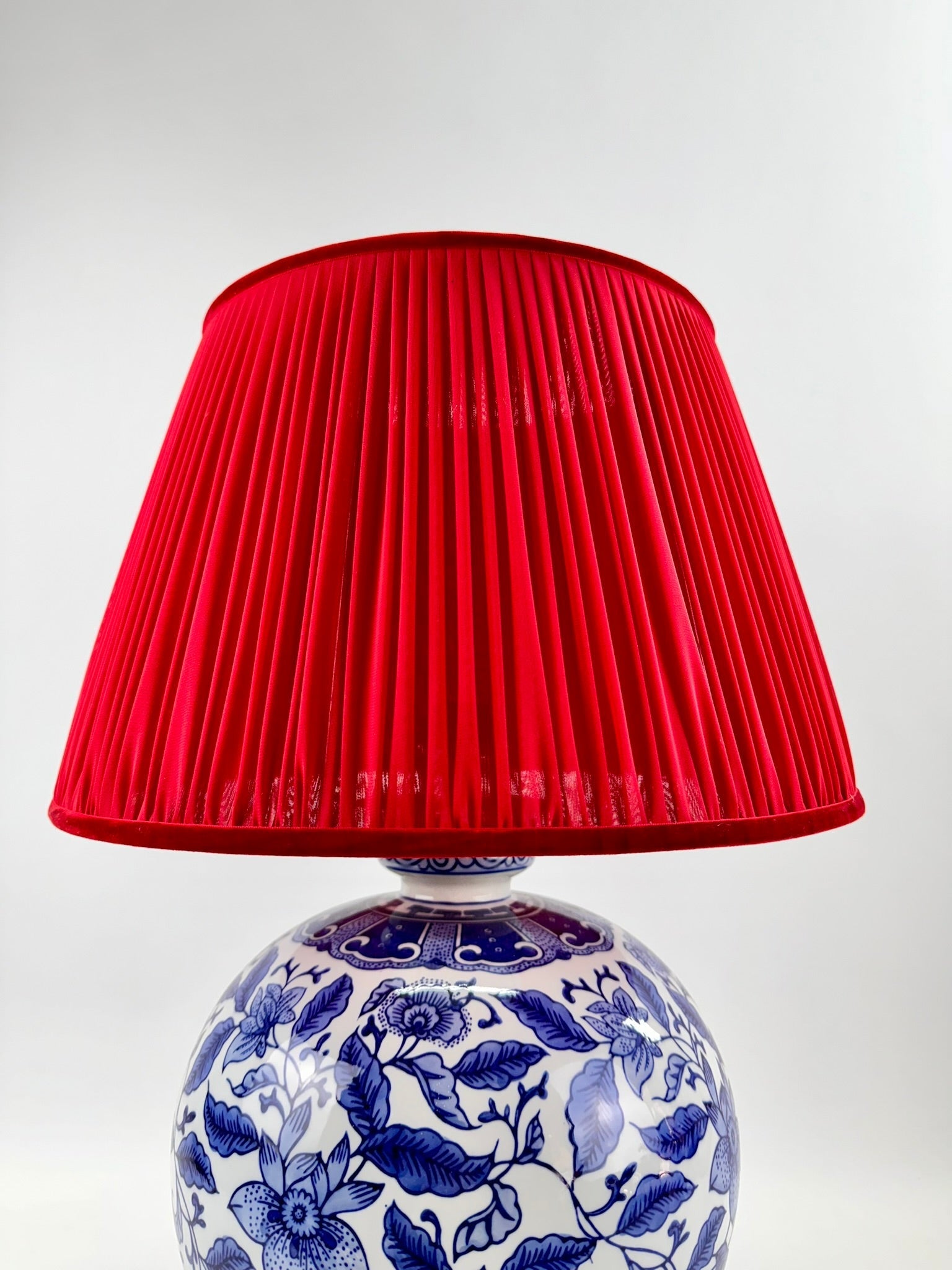 Floral Bleu Blanc Porselen Abajur