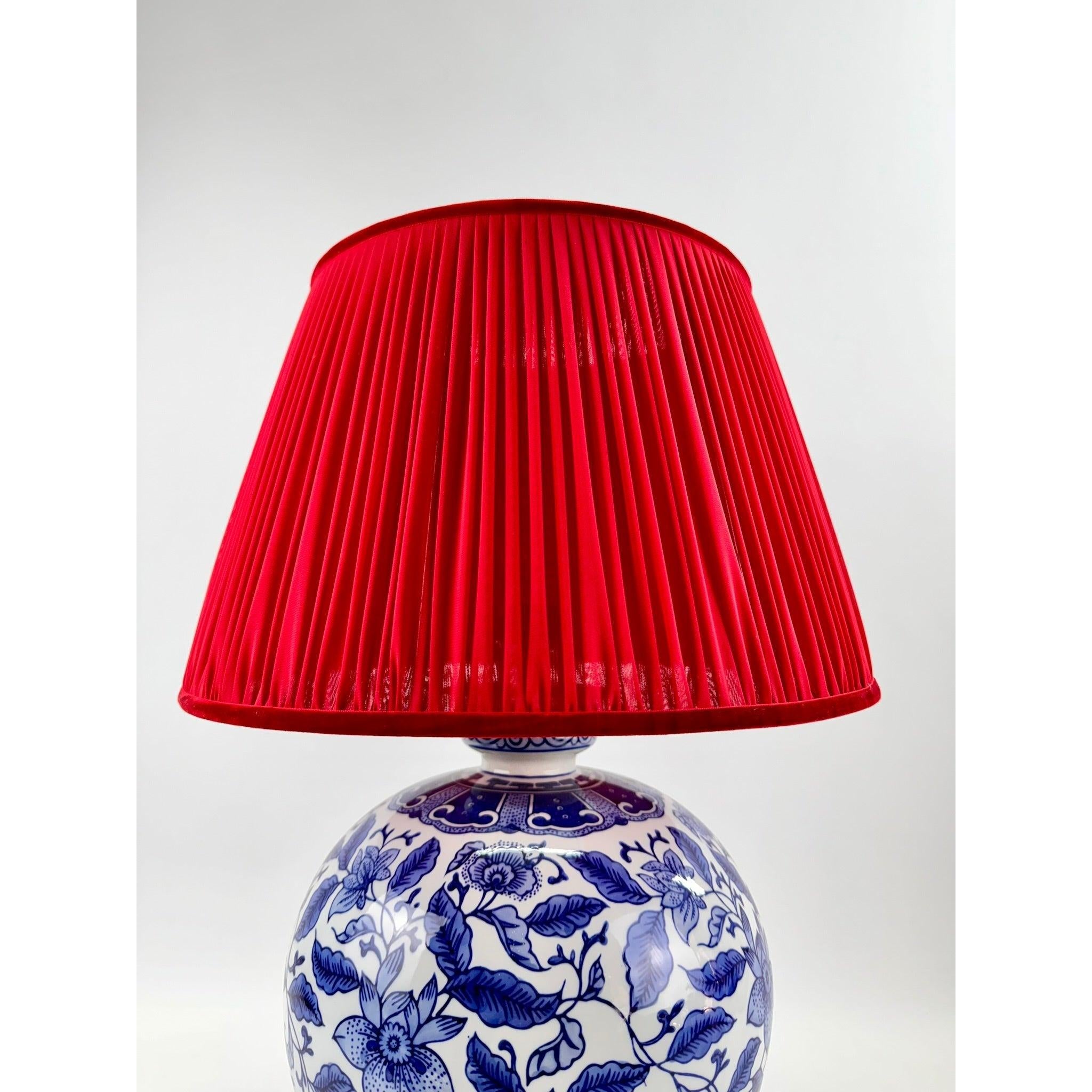 Floral Bleu Blanc Porselen Abajur