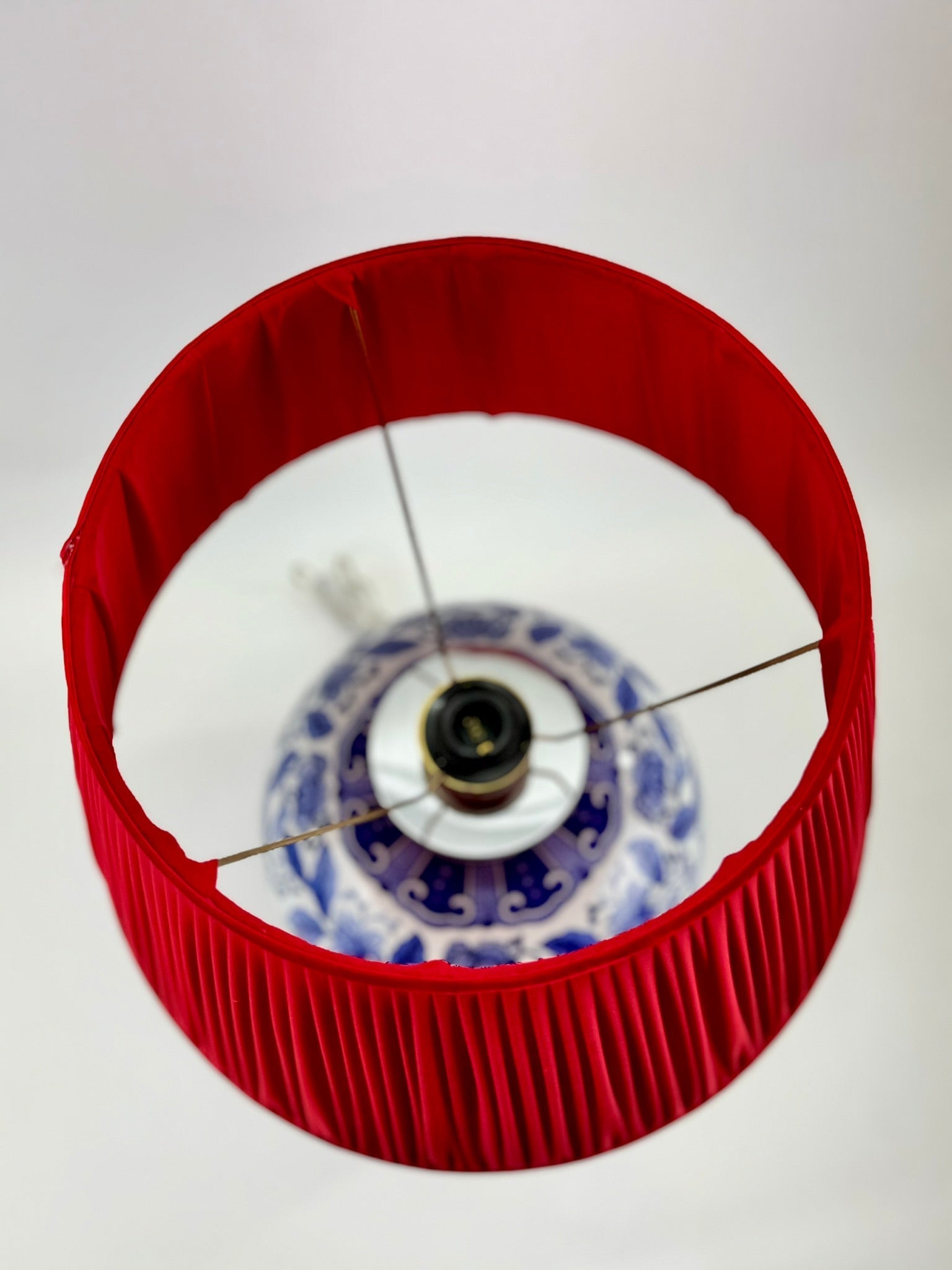 Floral Bleu Blanc Porselen Abajur