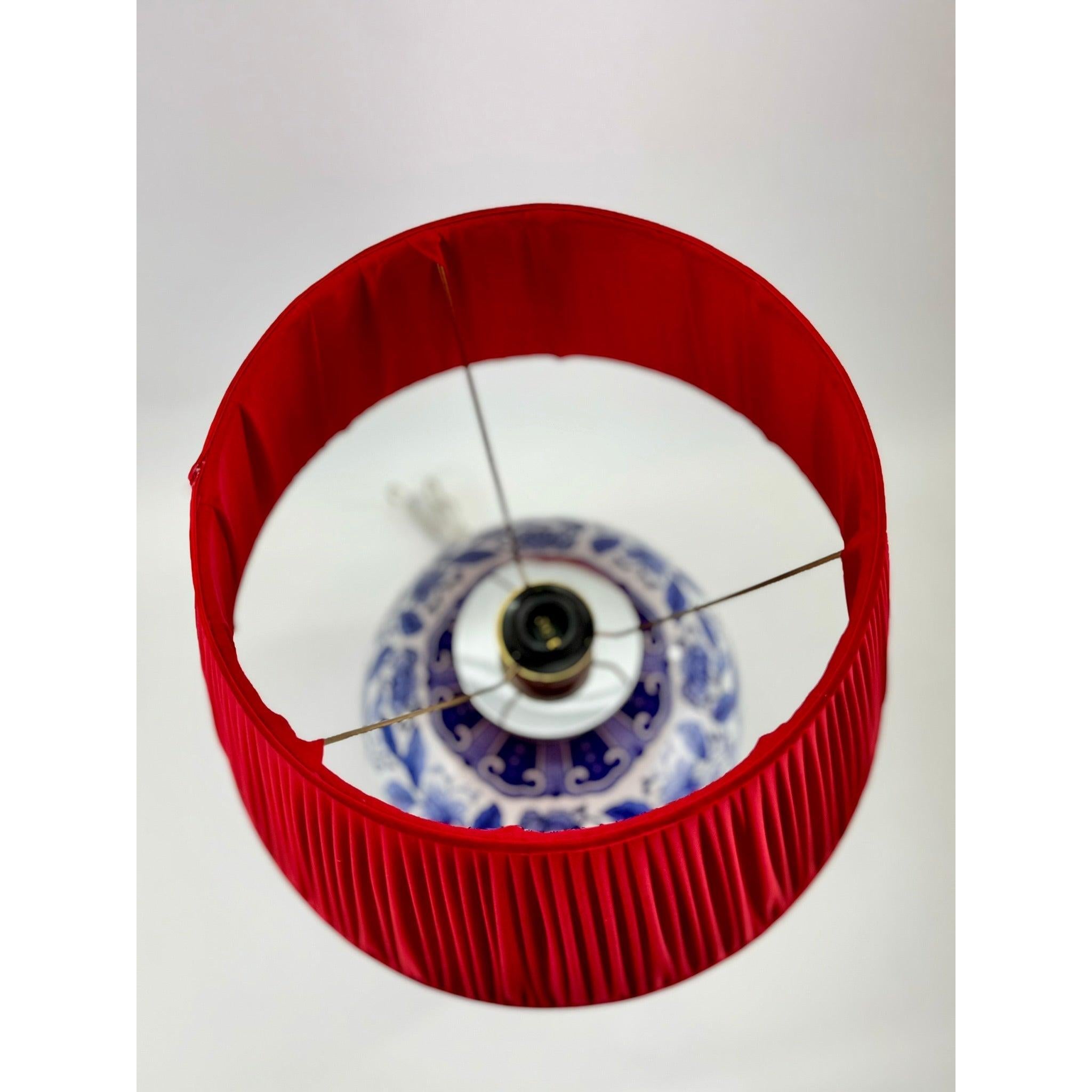 Floral Bleu Blanc Porselen Abajur