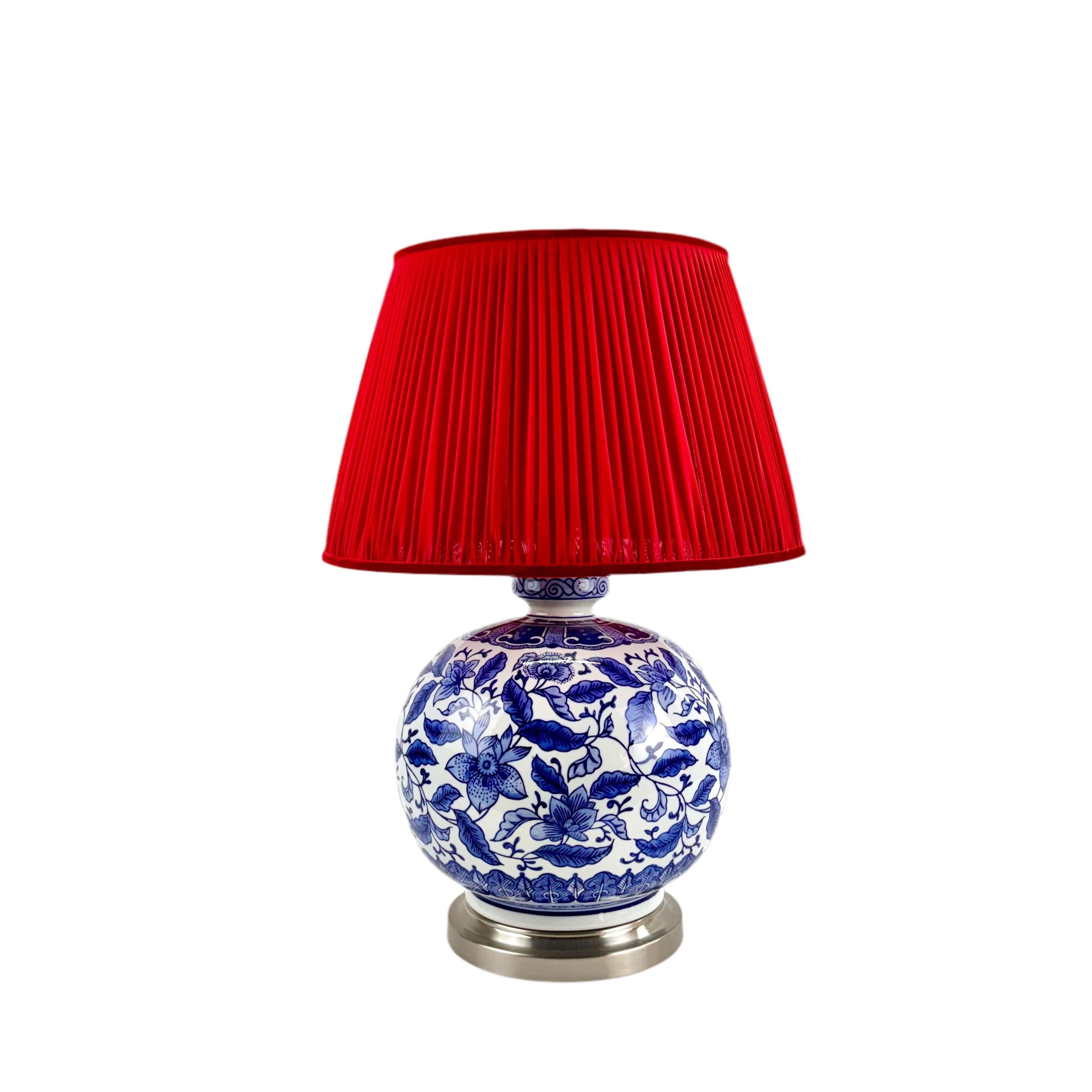 Floral Bleu Blanc Porselen Abajur