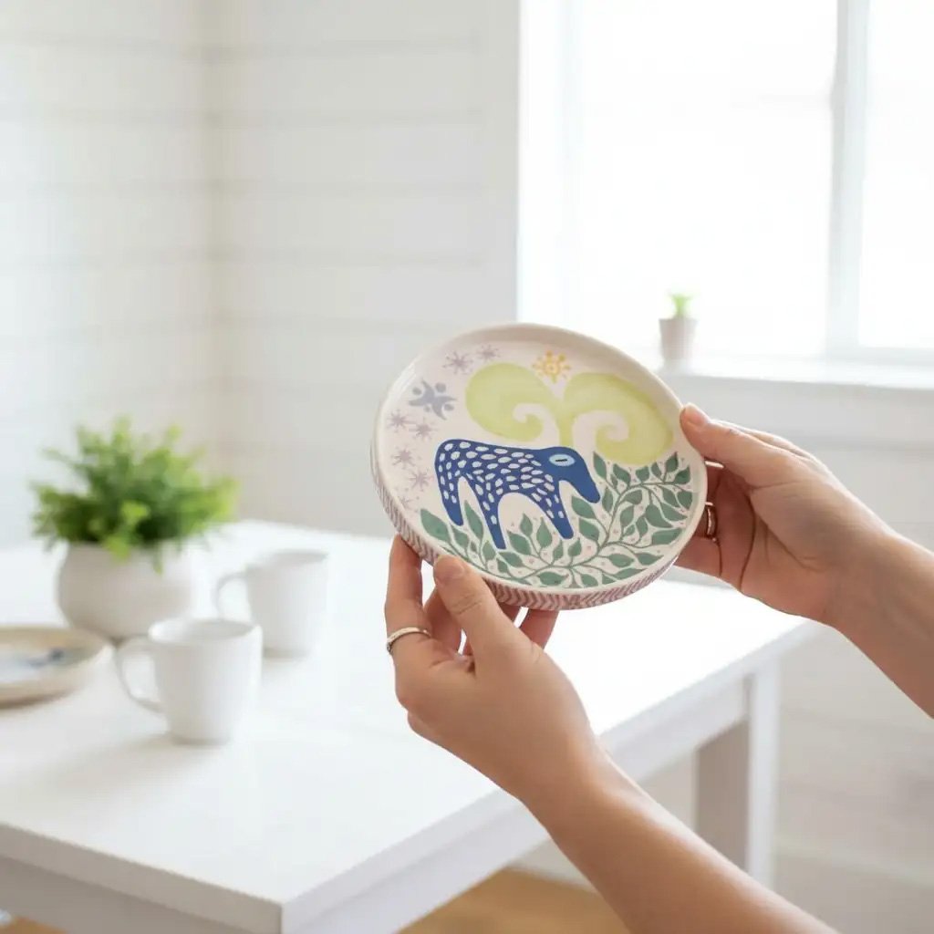 Folk Keçi Figürlü Seramik Tabak