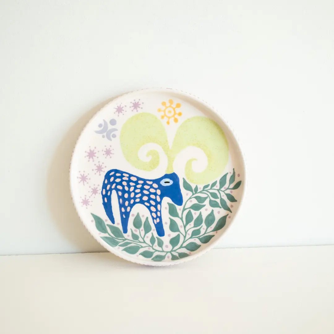 Folk Keçi Figürlü Seramik Tabak