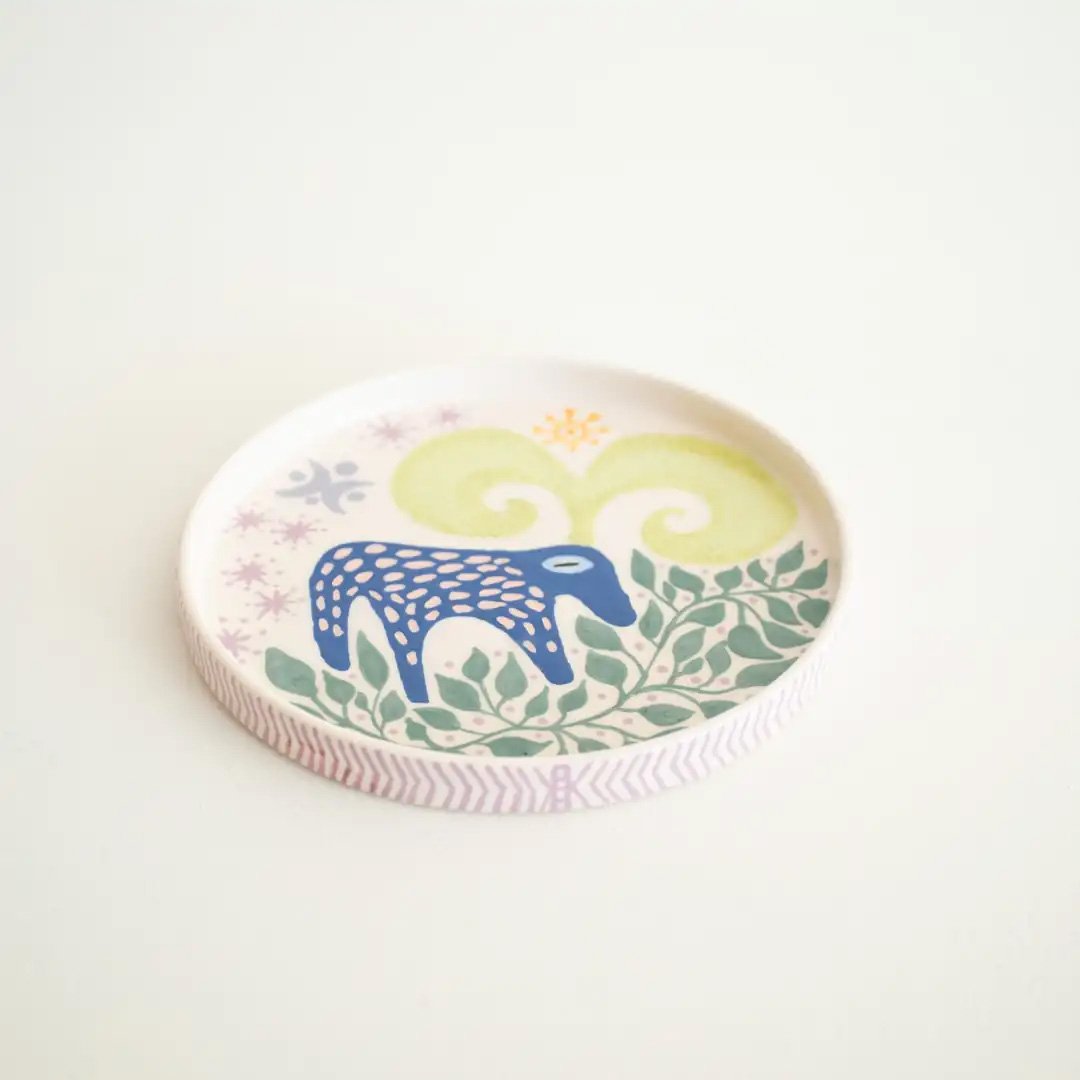 Folk Keçi Figürlü Seramik Tabak