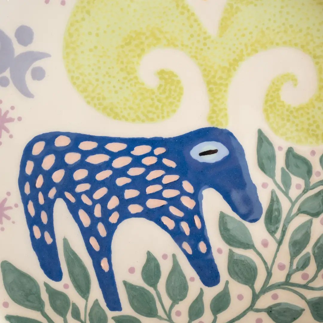 Folk Keçi Figürlü Seramik Tabak