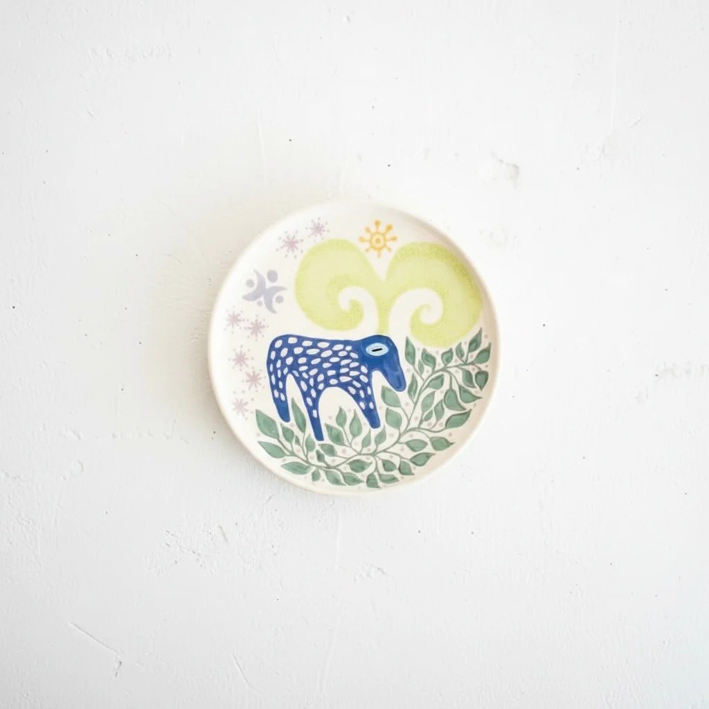 Folk Keçi Figürlü Seramik Tabak