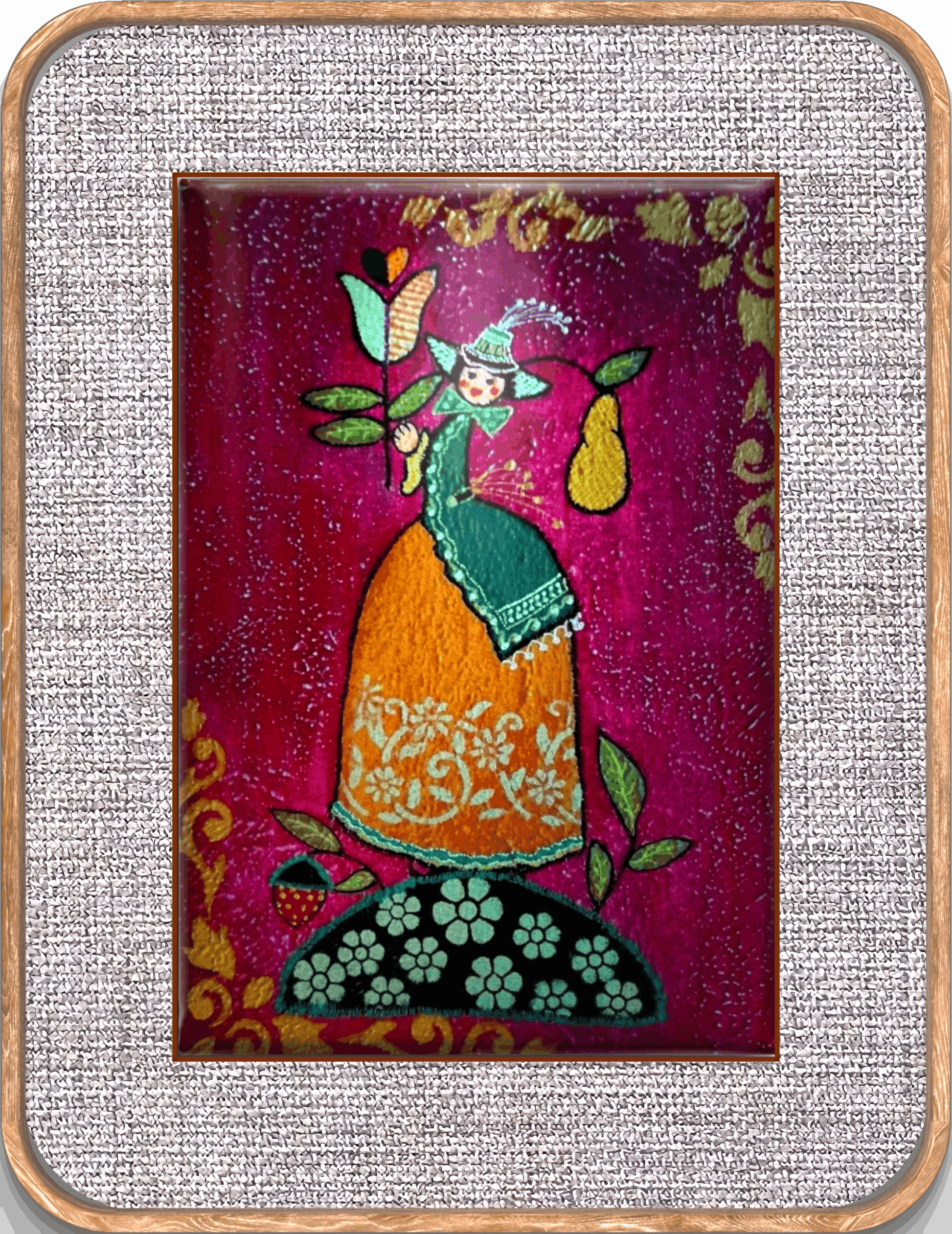 Folk Lady Tablo El Yapımı Ahşap Üzerine Akrilik Duvar Dekoru