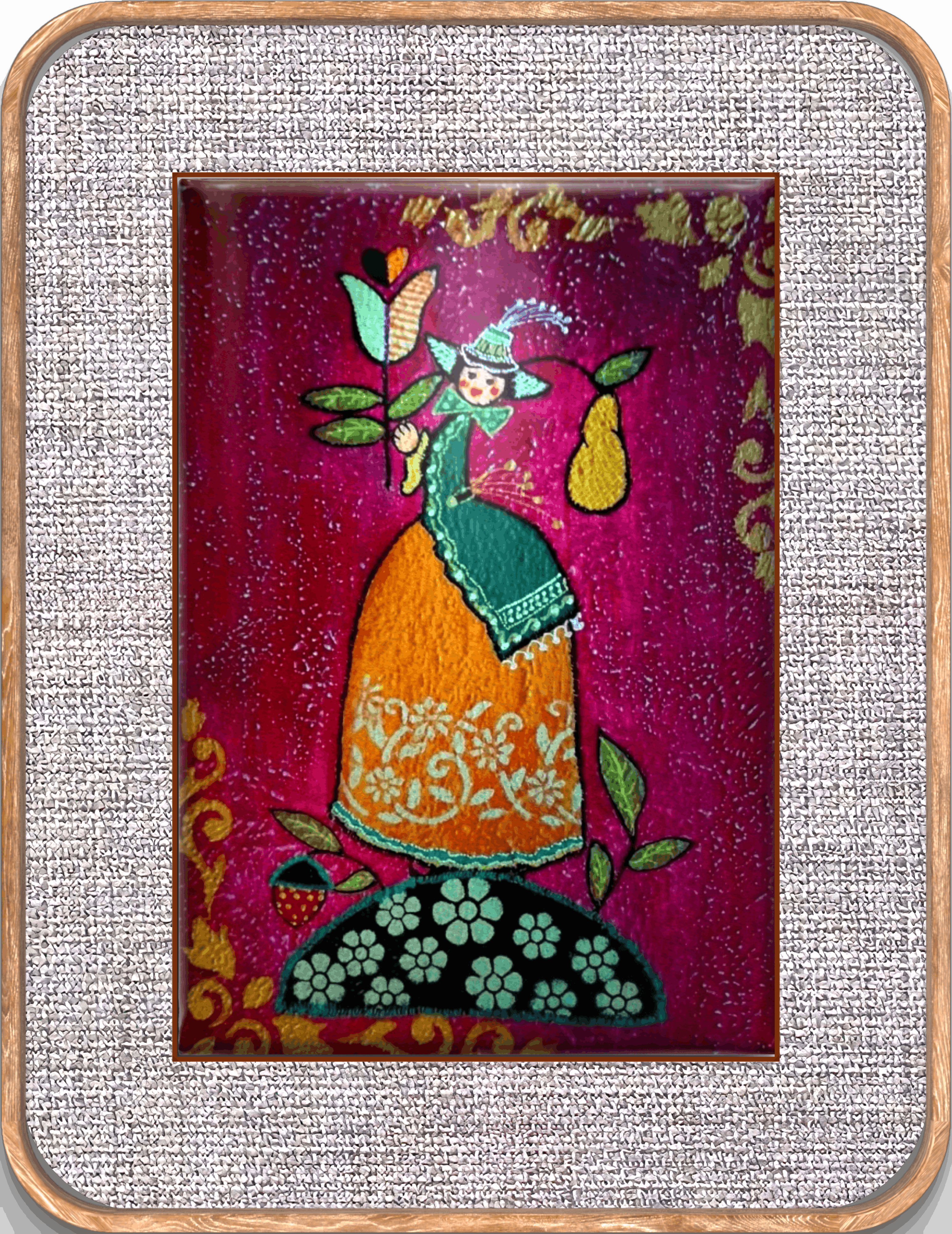 Folk Lady Tablo El Yapımı Ahşap Üzerine Akrilik Duvar Dekoru