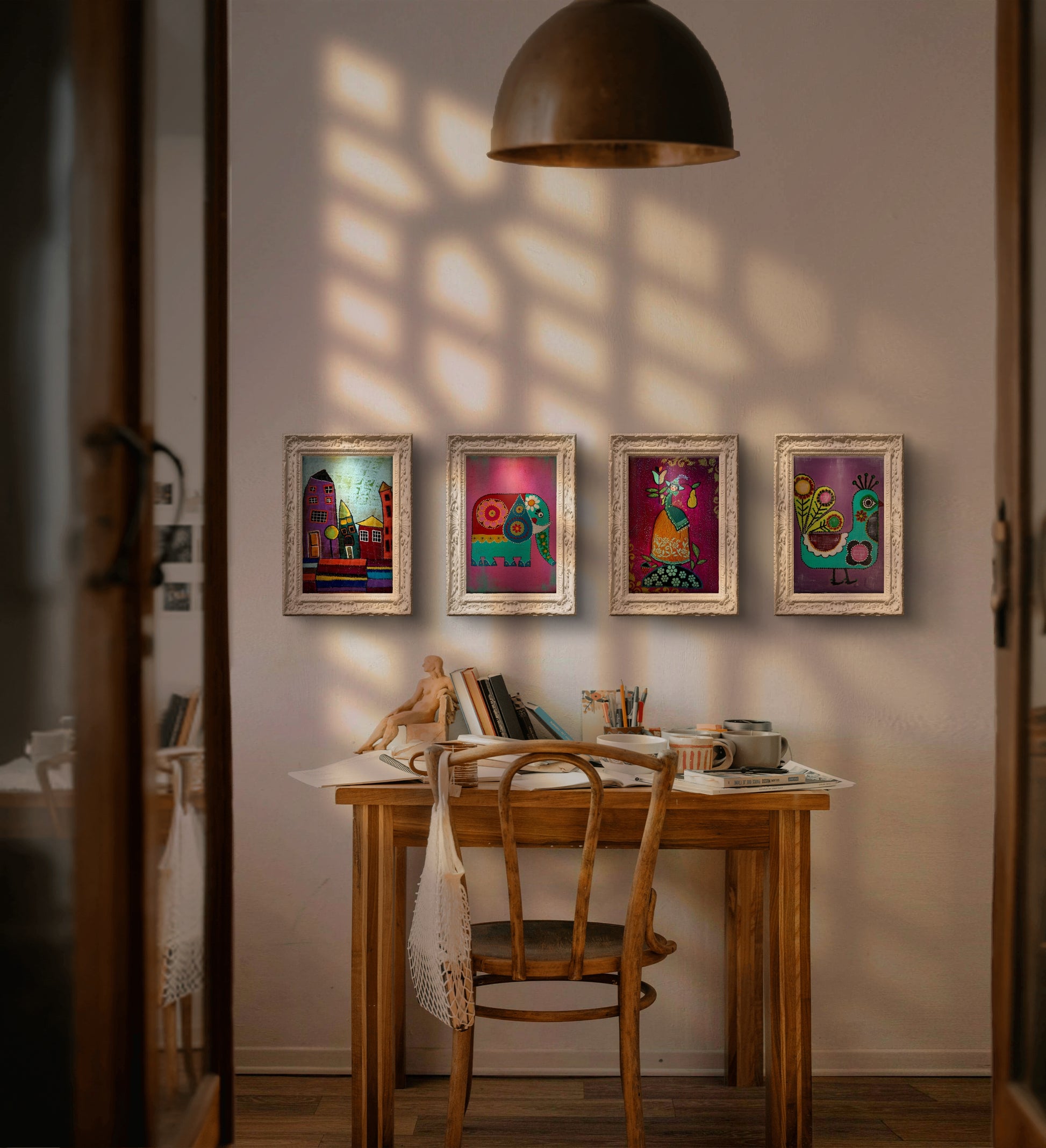 Folk Lady Tablo El Yapımı Ahşap Üzerine Akrilik Duvar Dekoru