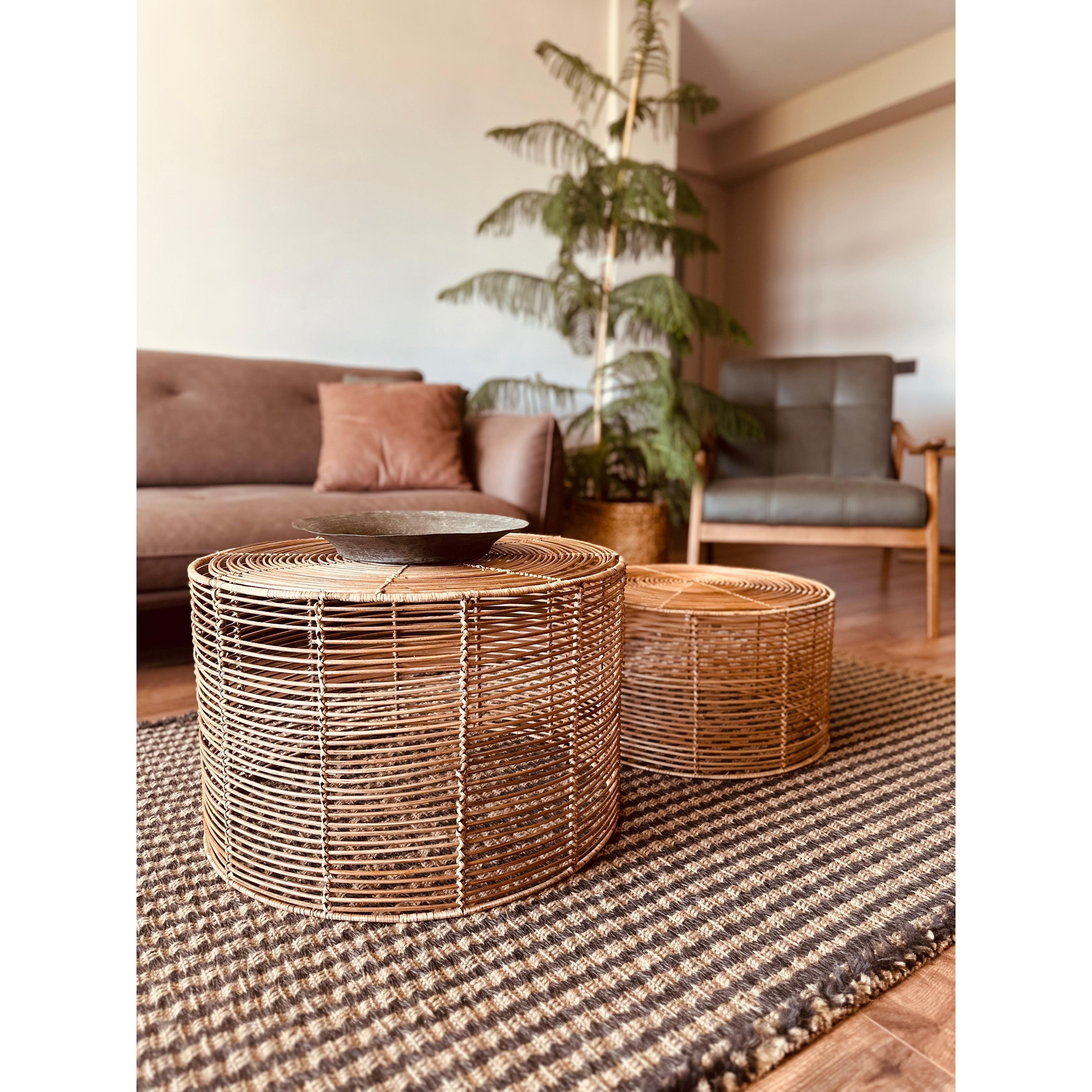 Folk Yuvarlak Rattan Sehpa