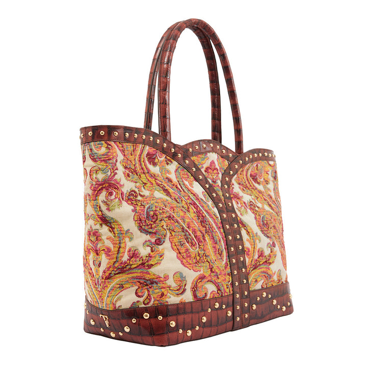 Francesca Carryall Elegance Omuz Çantası-Tara Folks-Krem Kumaş-NowShopFun