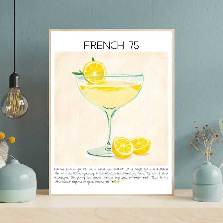 French 75 Cocktail Art Print Tasarım Poster-Tablo-Muff Atelier-No:1-21x30cm-NowShopFun