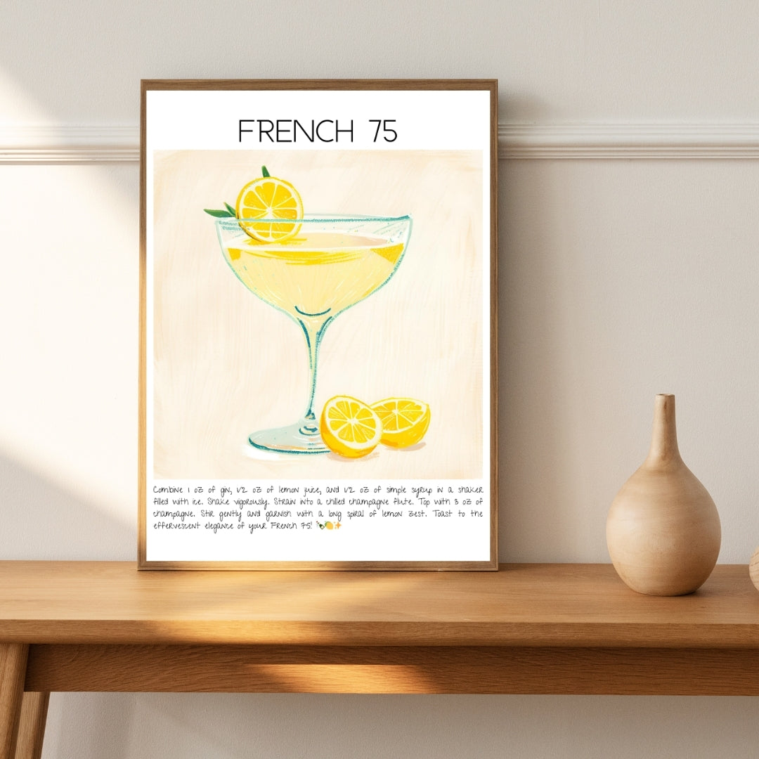 French 75 Cocktail Art Print Tasarım Poster-Tablo-Muff Atelier-No:2-21x30cm-NowShopFun