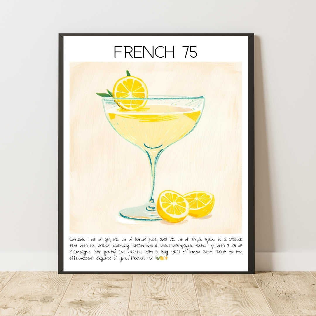 French 75 Cocktail Art Print Tasarım Poster-Tablo-Muff Atelier-No:2-30x42cm-NowShopFun