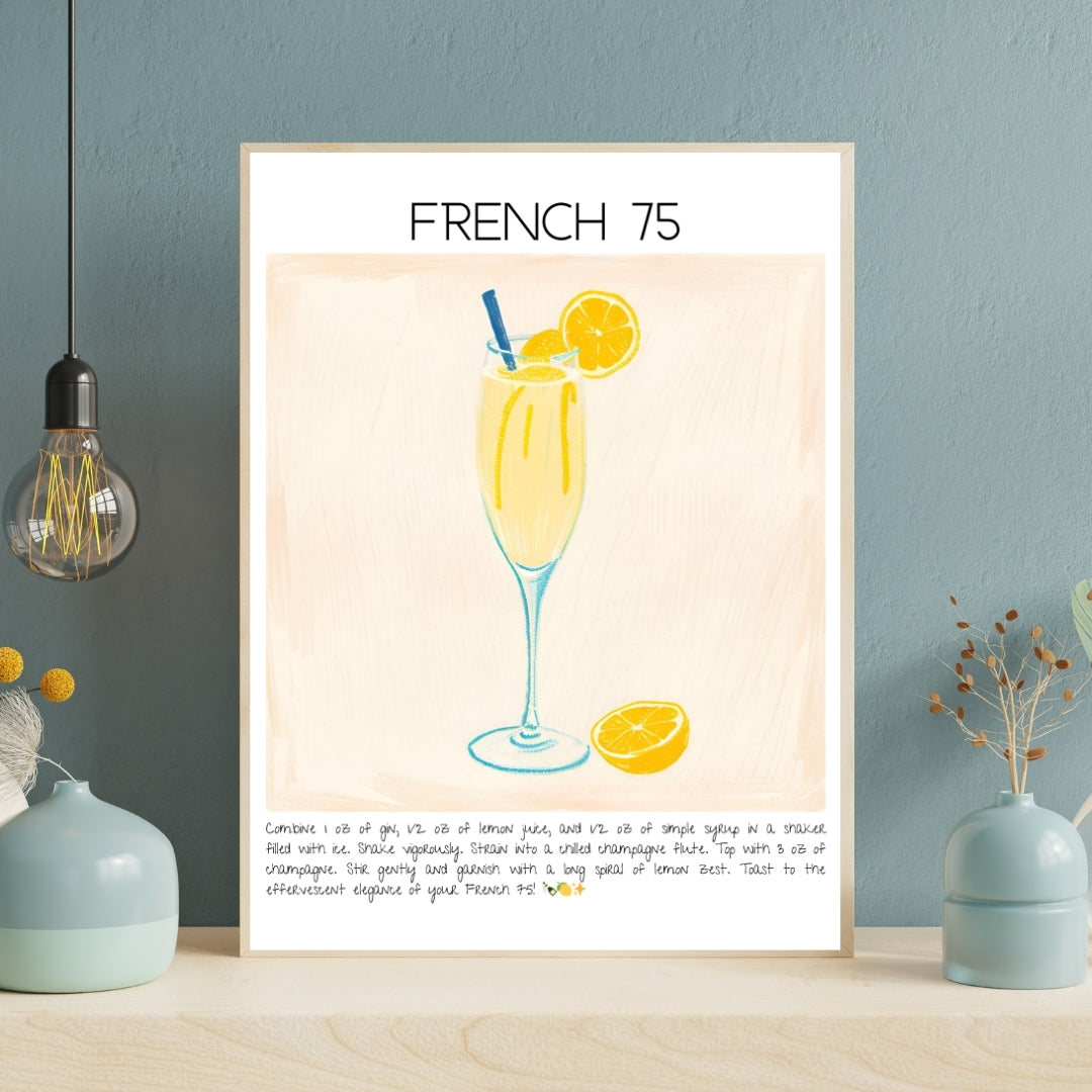 French 75 Cocktail Art Print Tasarım Poster-Tablo-Muff Atelier-No:1-21x30cm-NowShopFun