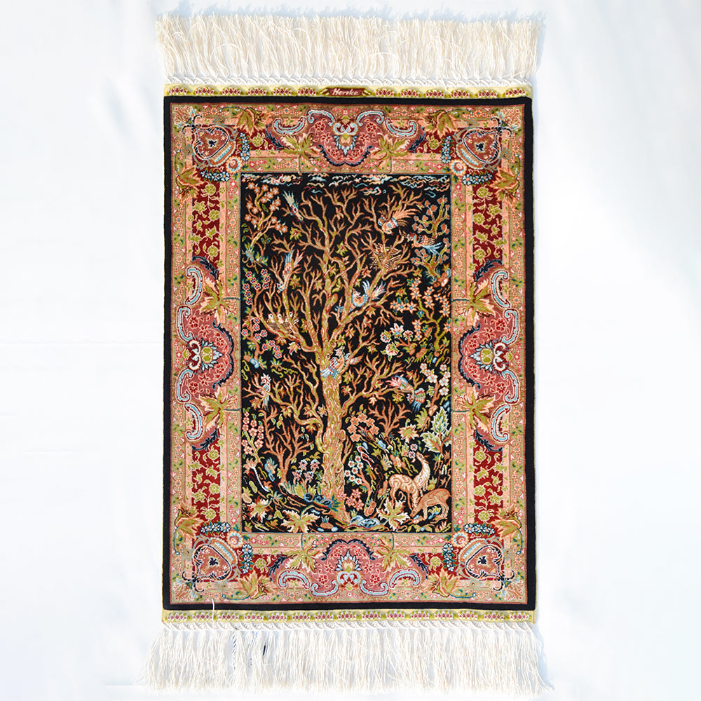 Gamlı Sonbahar Saf İpek El Dokuma Duvar Halısı (40x55 Cm)