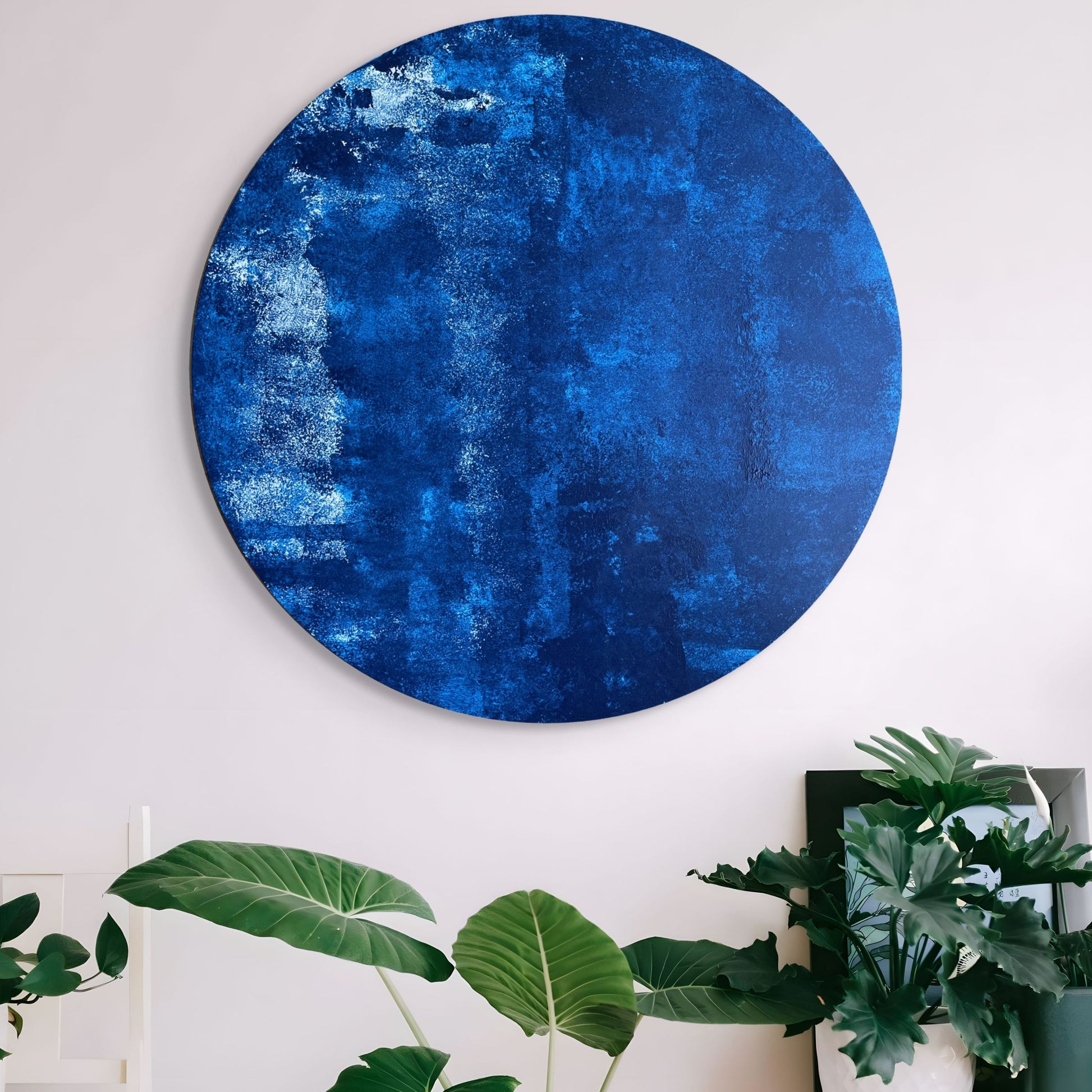 Gece Ege - Akrilik Tablo - 60 Cm Yuvarlak Ahşap Panel, El Yapımı-Tablo-Ebru Sayer Art & Design-NowShopFun