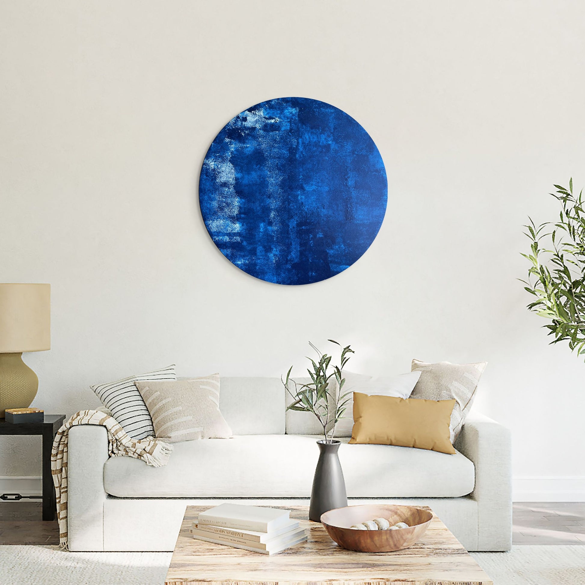 Gece Ege - Akrilik Tablo - 60 Cm Yuvarlak Ahşap Panel, El Yapımı-Tablo-Ebru Sayer Art & Design-NowShopFun