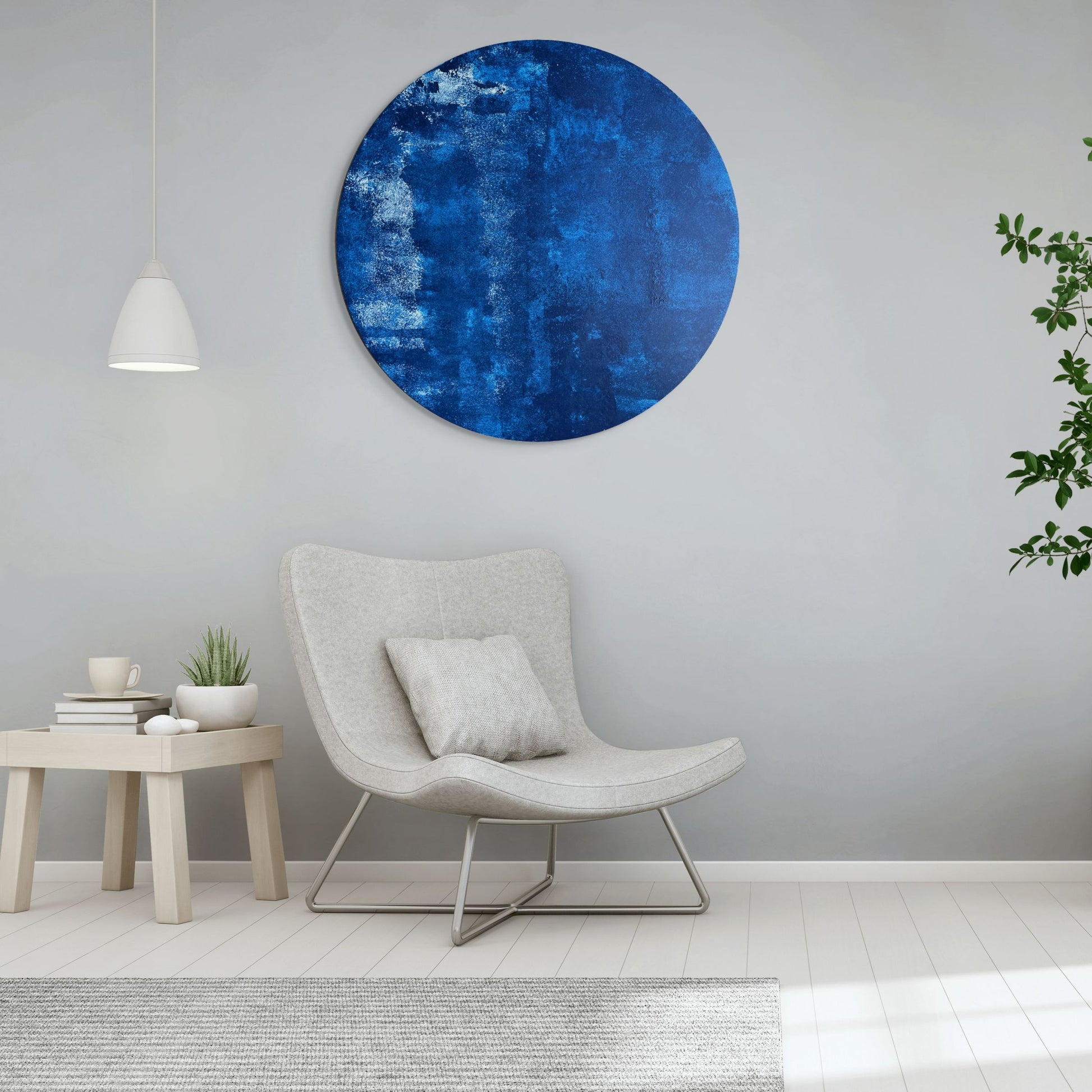 Gece Ege - Akrilik Tablo - 60 Cm Yuvarlak Ahşap Panel, El Yapımı-Tablo-Ebru Sayer Art & Design-NowShopFun