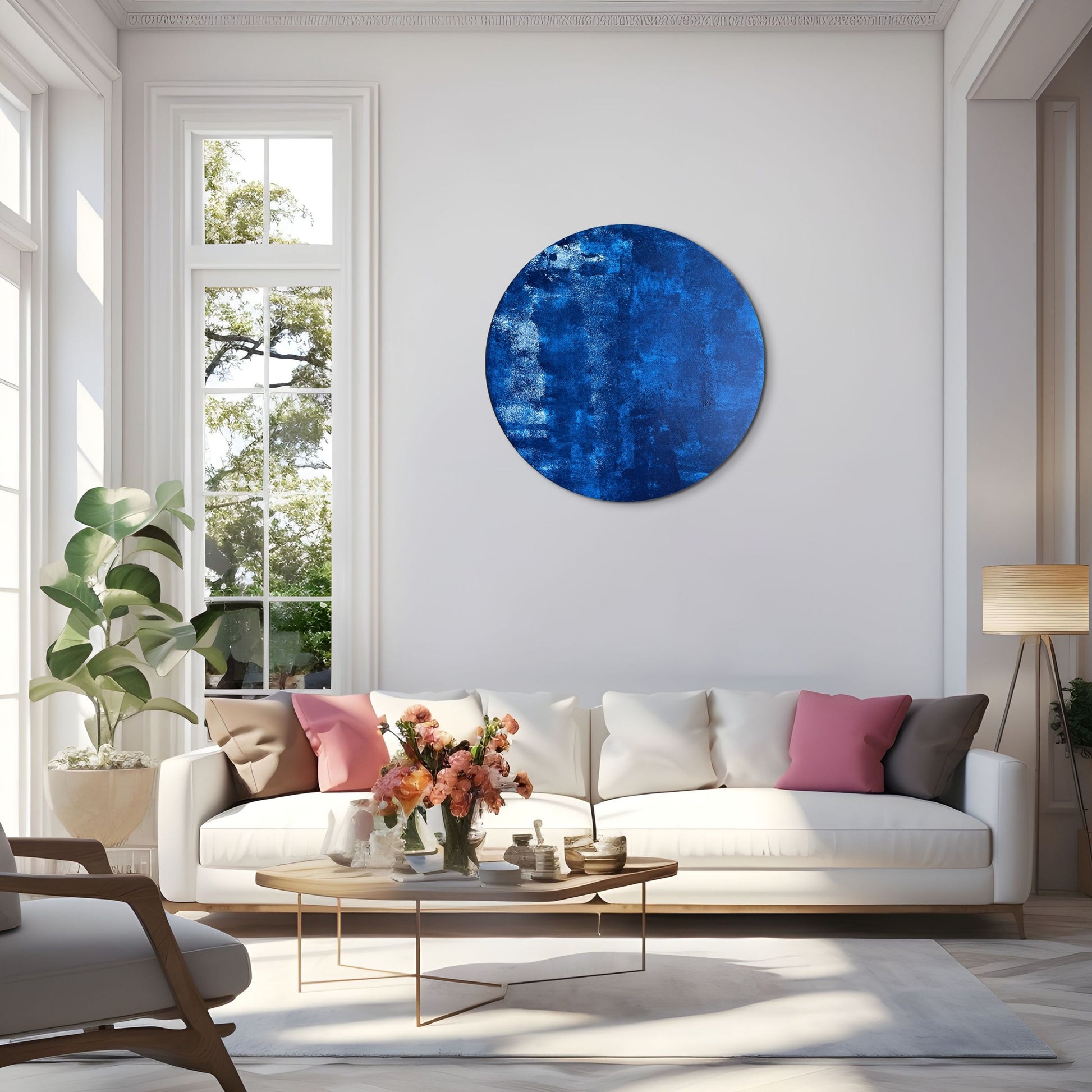 Gece Ege - Akrilik Tablo - 60 Cm Yuvarlak Ahşap Panel, El Yapımı-Tablo-Ebru Sayer Art & Design-NowShopFun