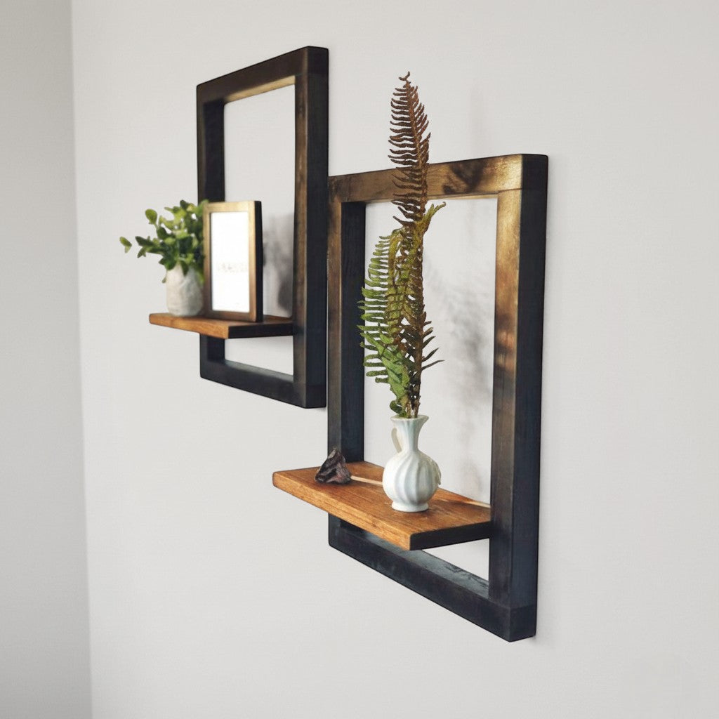 El Yapımı Ahşap Yüzen Raf 2'Li Set - nowshopfun