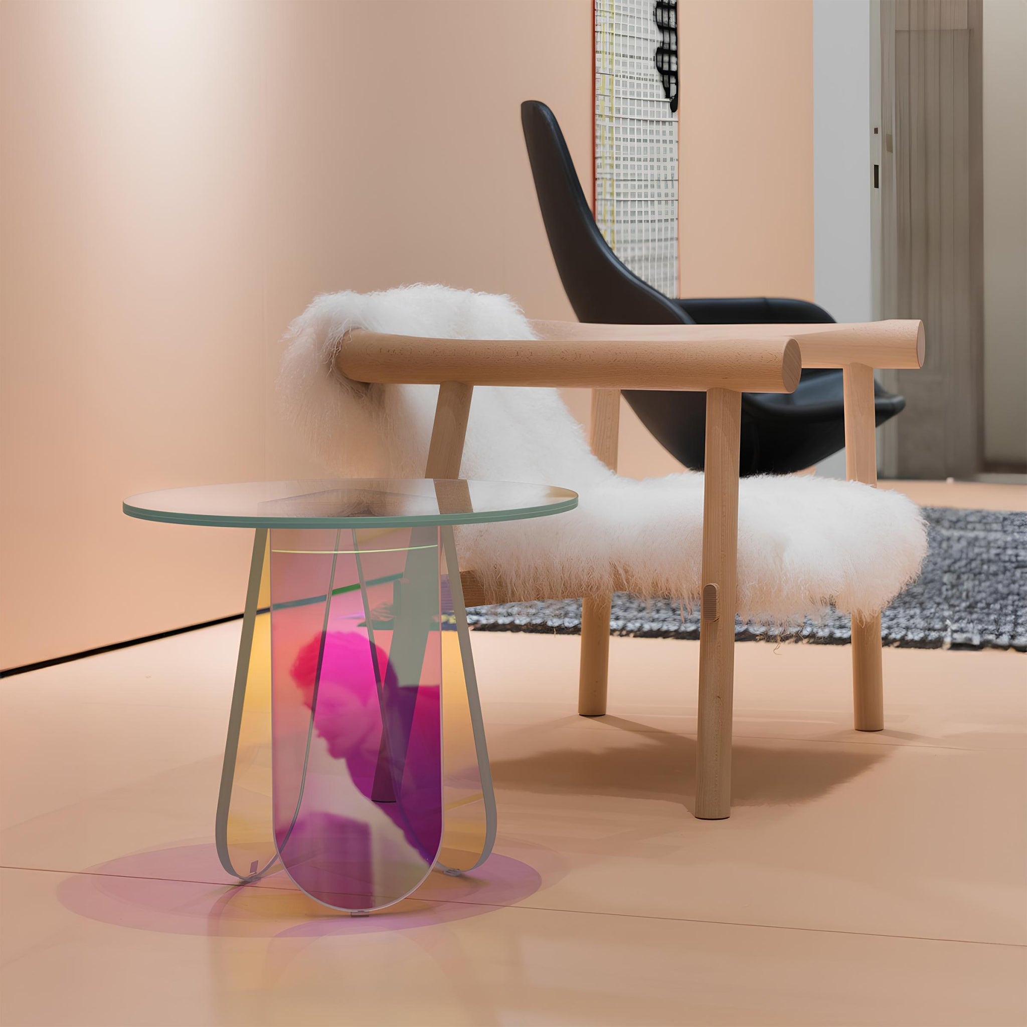 Shimmer Renkli Cam Sehpa ⌀52Cm