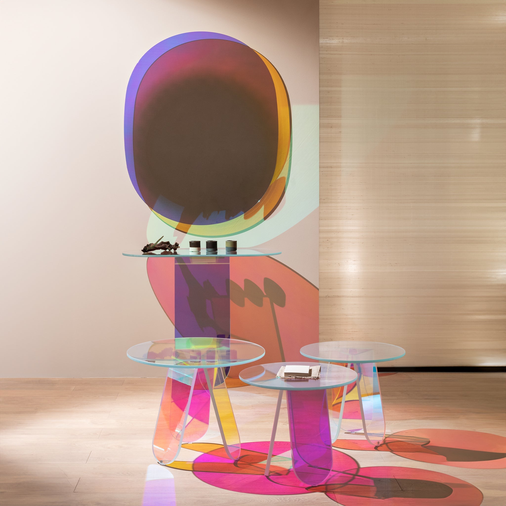 Shimmer Renkli Cam Sehpa ⌀52Cm