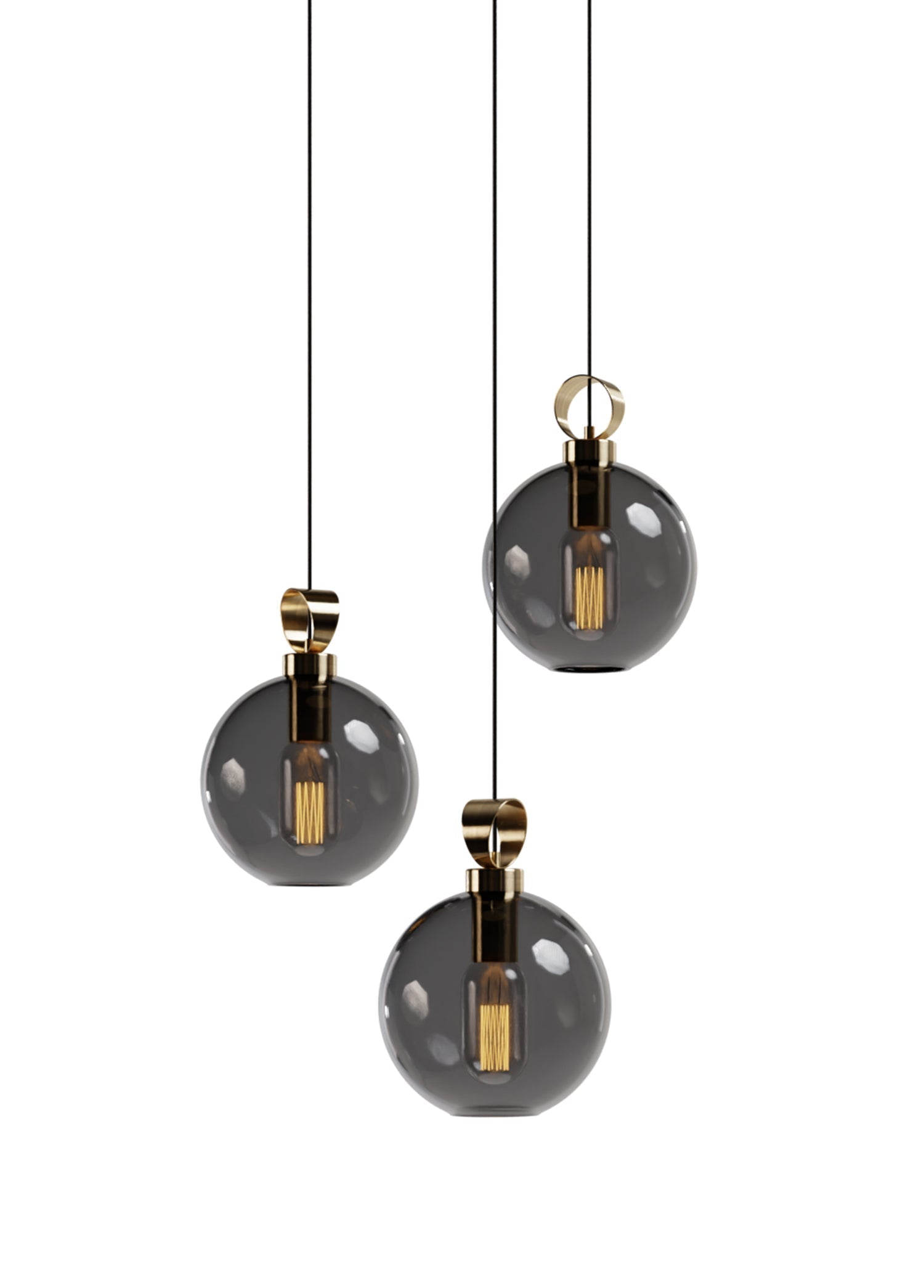 Globe Pirinç Detaylı Üçlü Set - Yuvarlak
