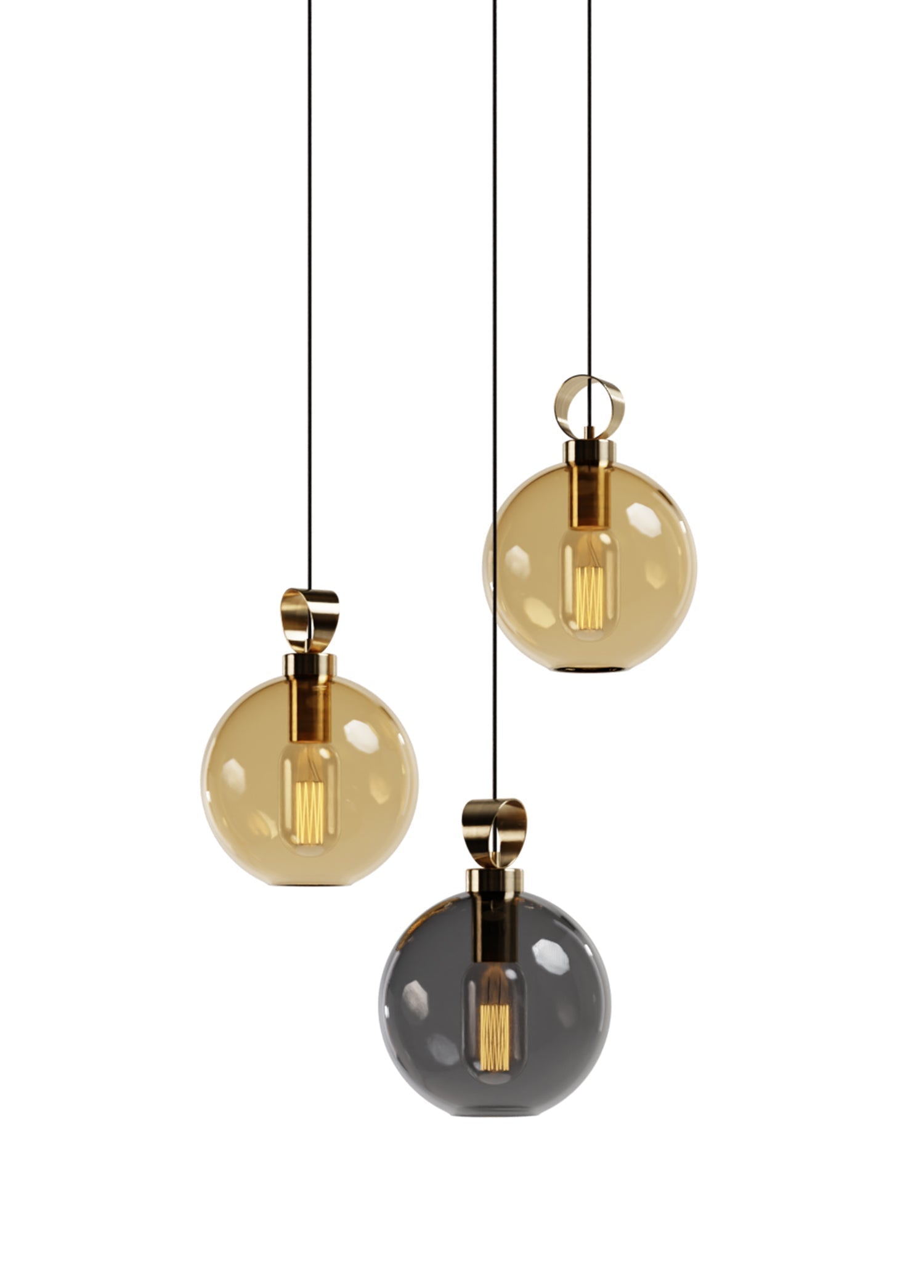 Globe Pirinç Detaylı Üçlü Set - Yuvarlak