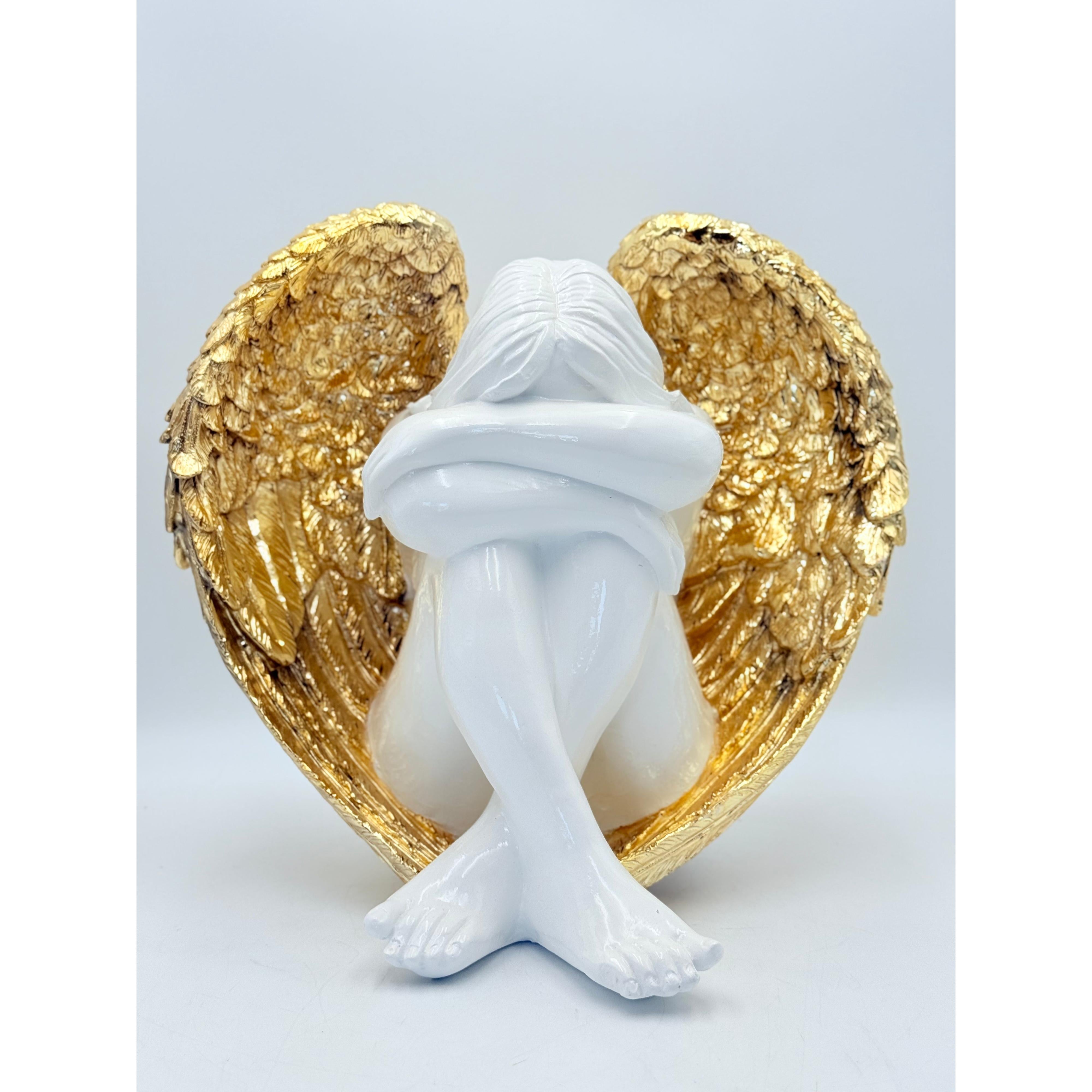 Gold Krom Kanatlı Beyaz Melek Heykeli