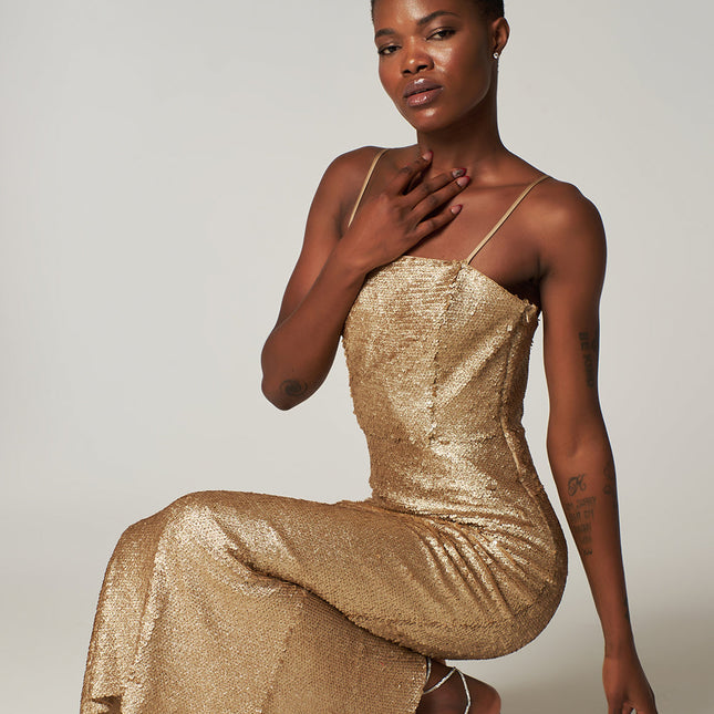 Gold Pullu Uzun Abiye Arıel Elbise-Elbise-PETRA PETROVA-XS-NowShopFun