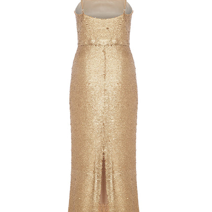 Gold Pullu Uzun Abiye Arıel Elbise-Elbise-PETRA PETROVA-XS-NowShopFun