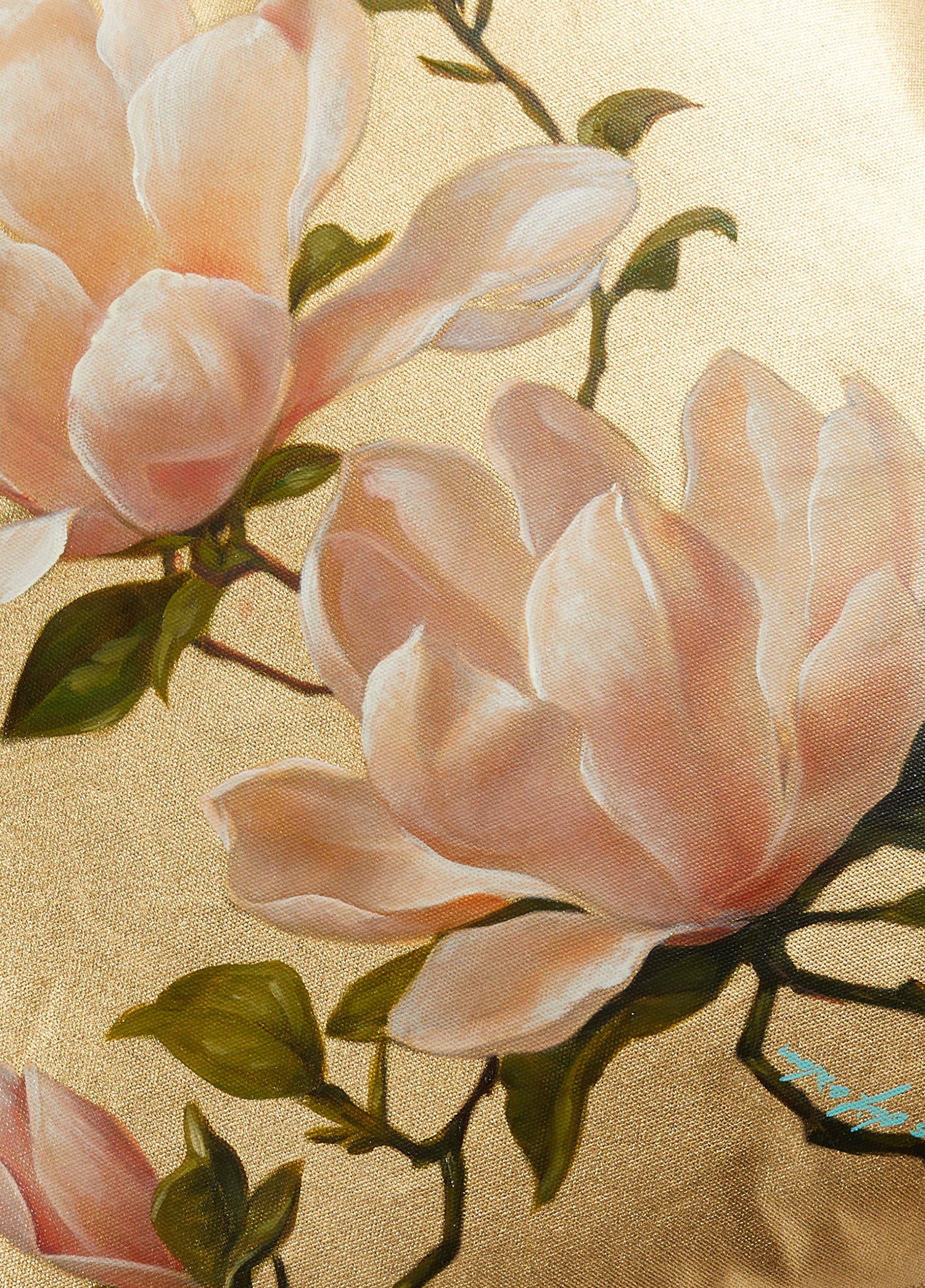 Golden Magnolia Desenli Keten Dekoratif Kırlent 45 X 45 Cm