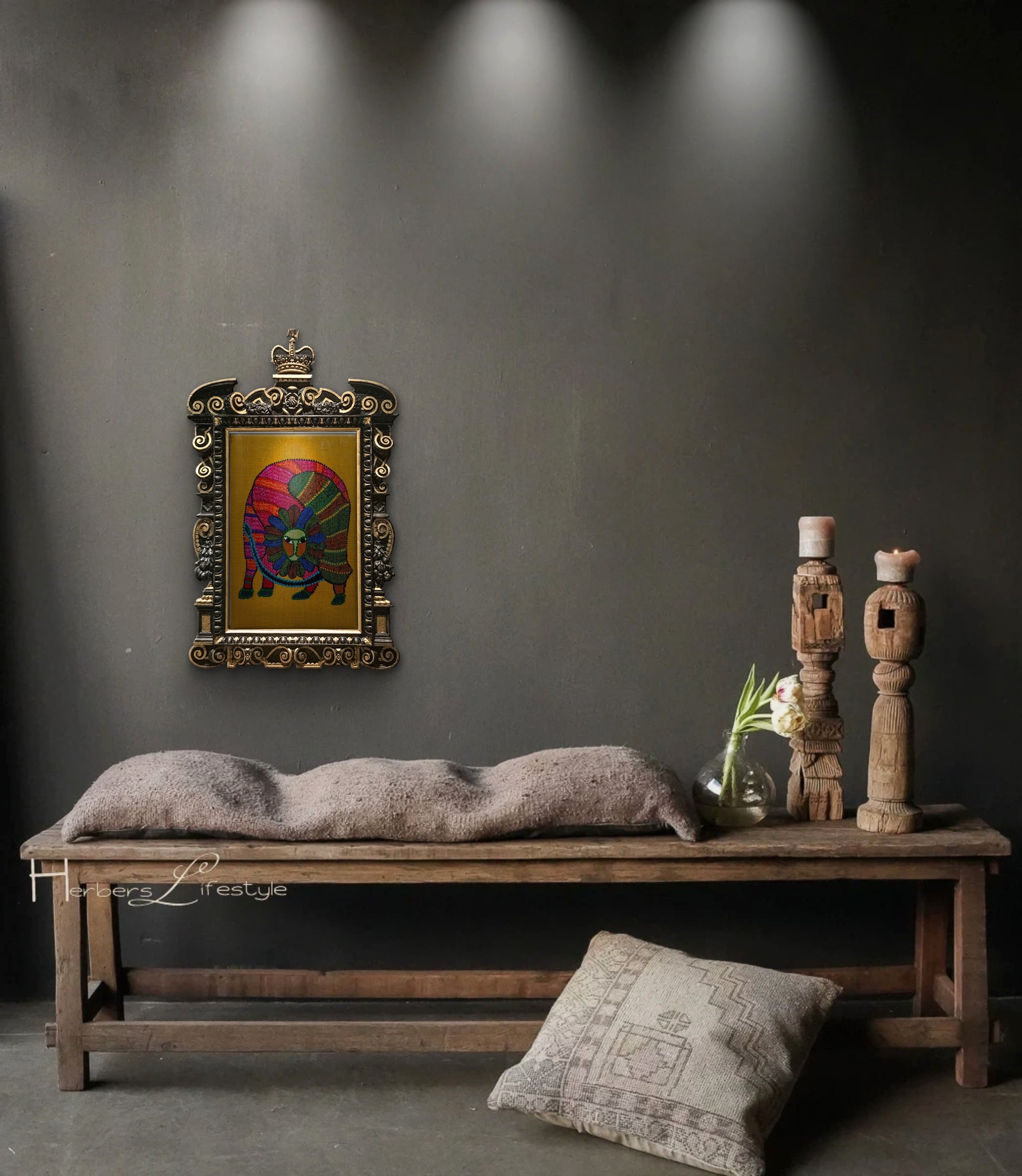 Gond Aslanı Tablo El Yapımı Ahşap Üzerine Akrilik Duvar Dekoru