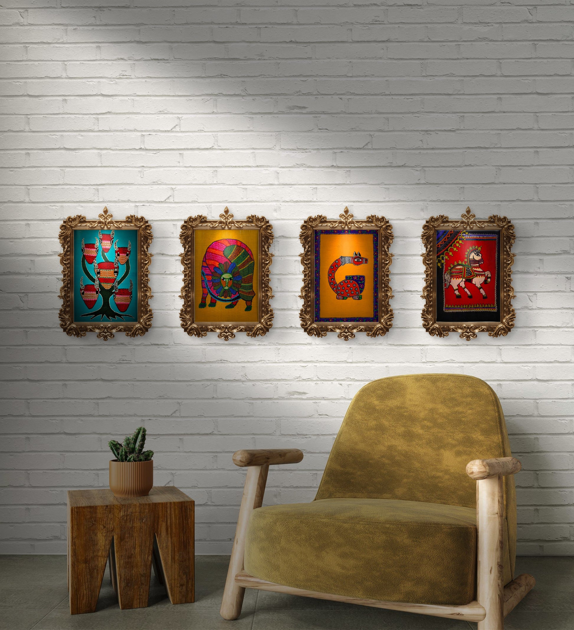 Gond Aslanı Tablo El Yapımı Ahşap Üzerine Akrilik Duvar Dekoru