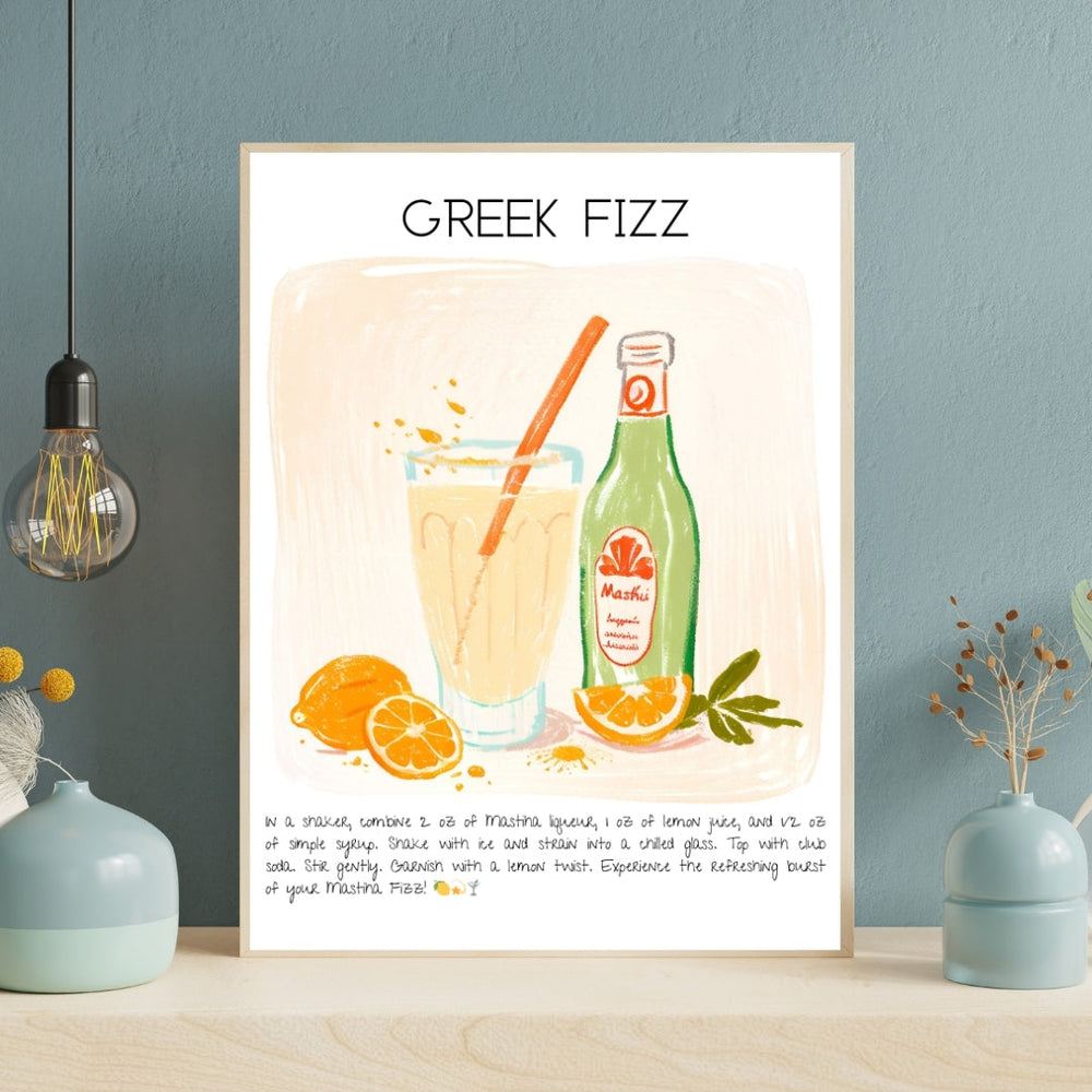 Greek Fizz Cocktail Art Print Tasarım Poster-Tablo-Muff Atelier-No:1-21x30cm-NowShopFun