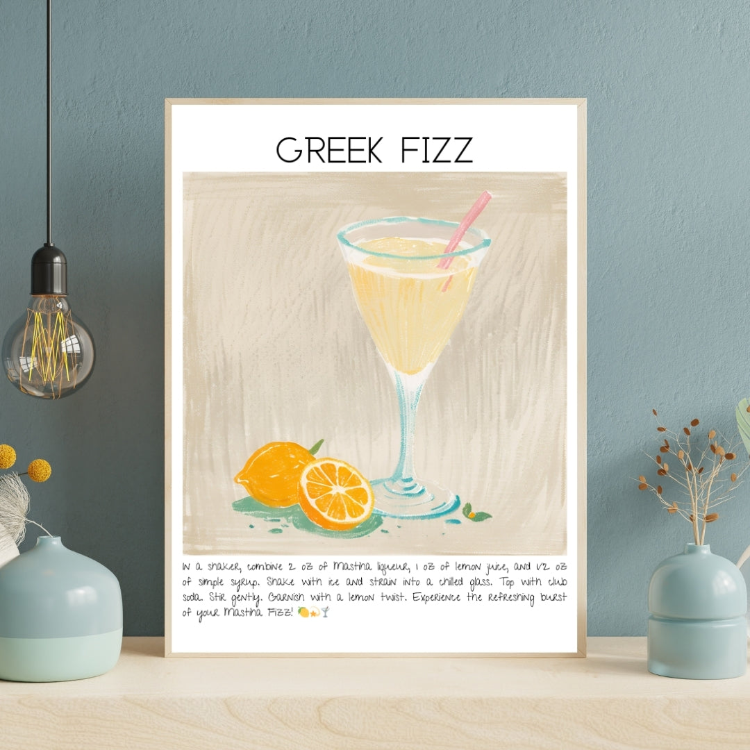 Greek Fizz Cocktail Art Print Tasarım Poster-Tablo-Muff Atelier-No:1-21x30cm-NowShopFun